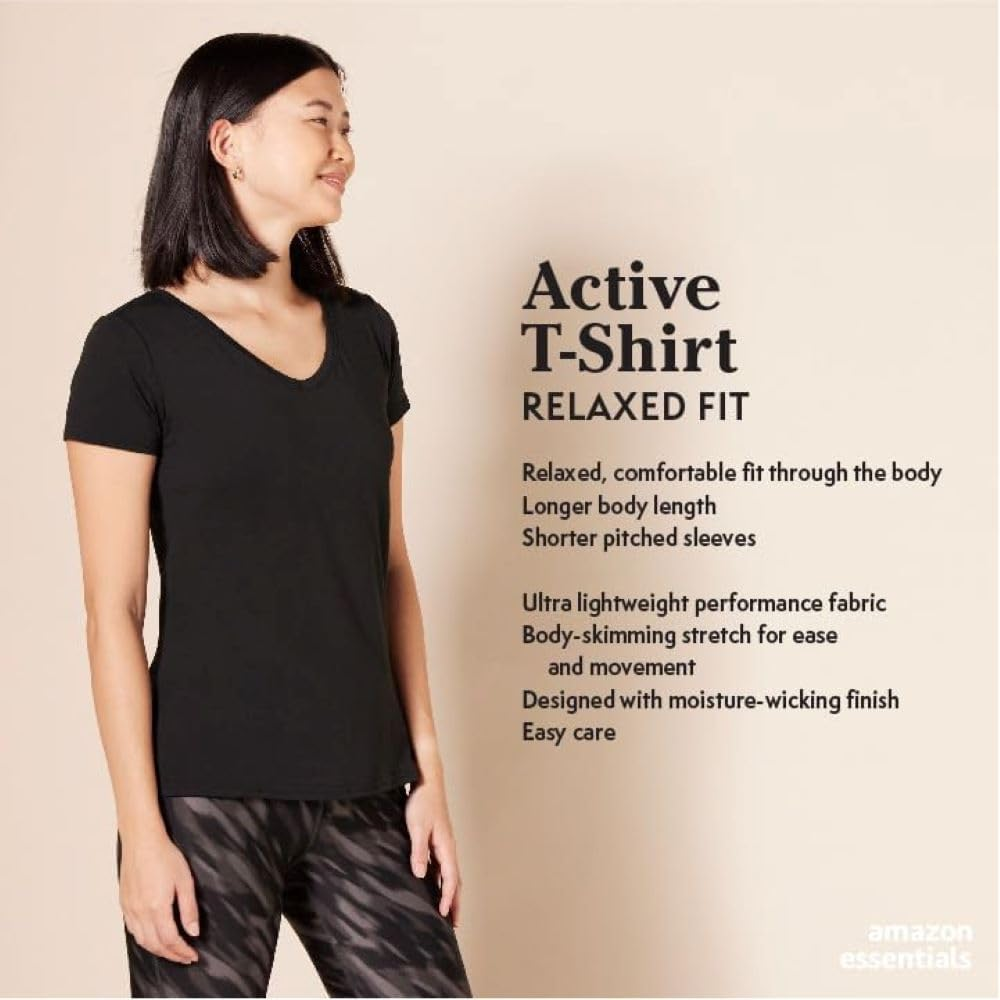 Amazon Essentials Women'S Tech Stretch Short-Sleeve V-Neck T-Shirt (Available in plus Size)