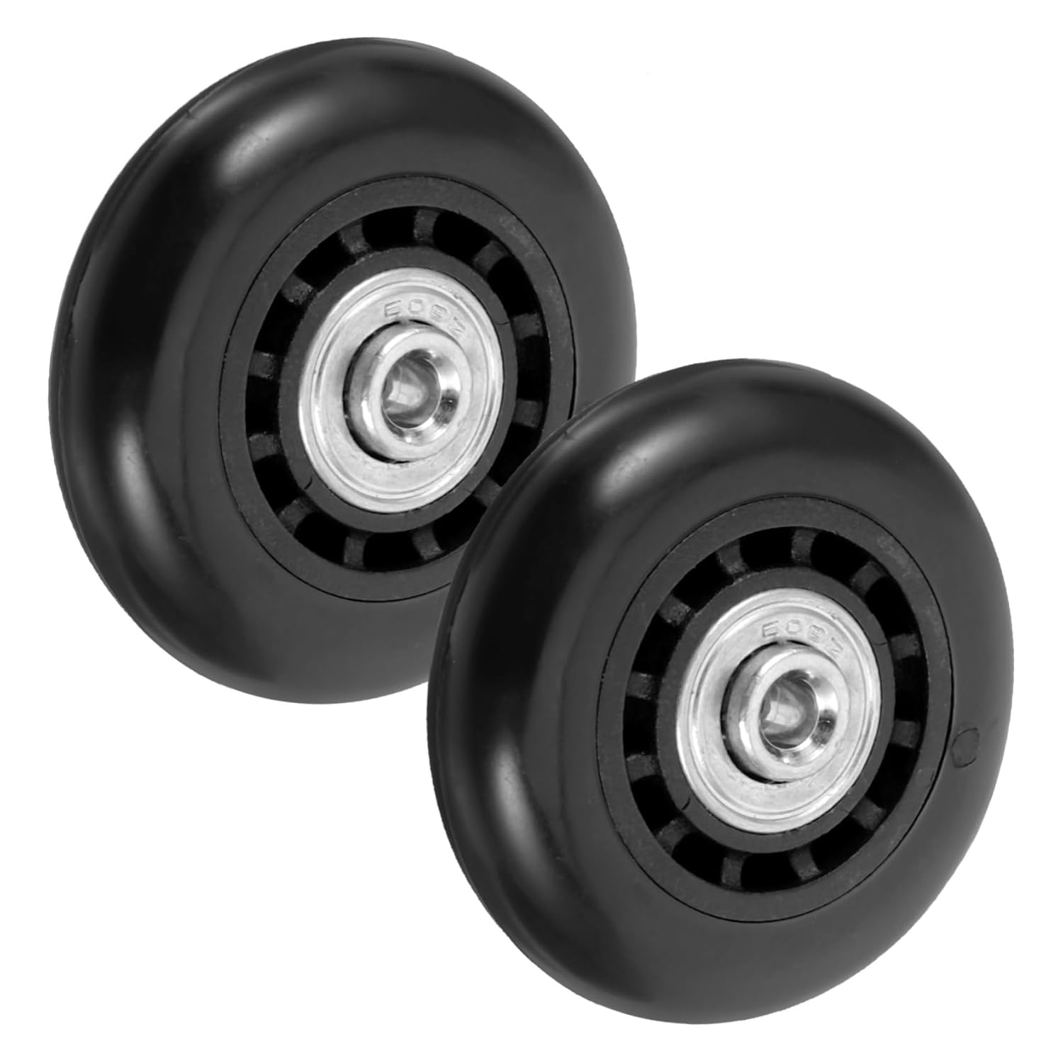 FUNOMOCYA 2Pcs Black Luggage Replacement Wheels 60X23Mm Metal Bearing, Universal Swivel Caster Wheels for Suitcase and Travel Bag Repair image number 2