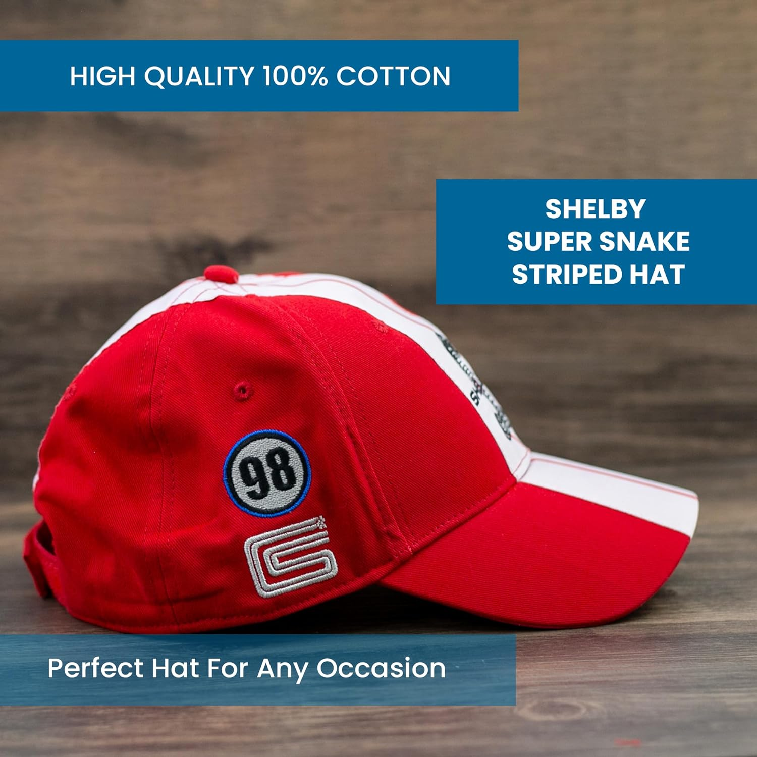 Shelby Super Snake Red Cap Hat | Two Stripe Cobra Design Racing Performance Hat | Officially Licensed Shelby Product | One-Size Fits All | Adjustable Closure, Red, Large image number 2