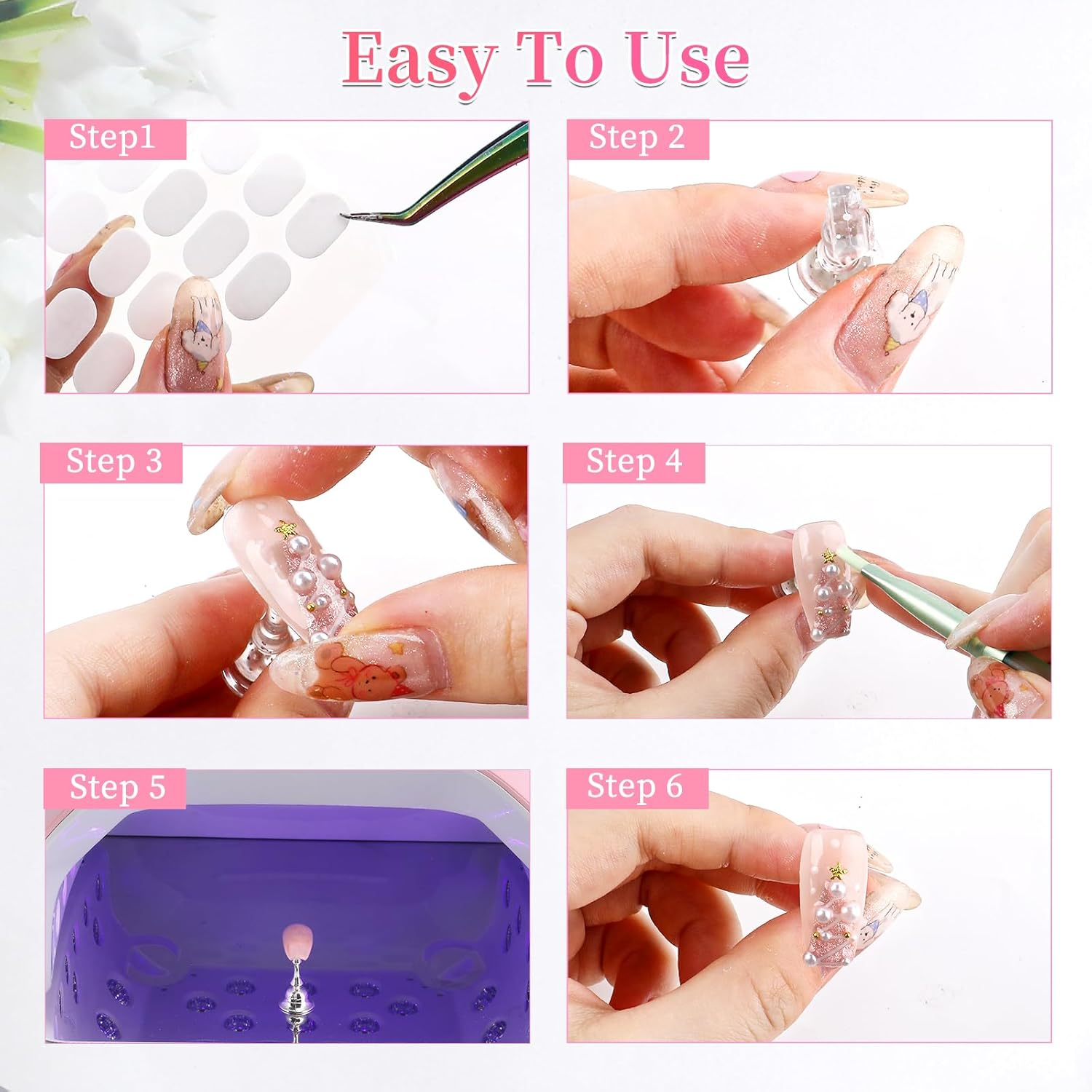 BQAN 2 Set Nail Stand for Press Ons, Magnetic Nail Holder for Painting | Display | Fake Nails Practice with 200 Pcs Adhesive Tabs, Nails Art Tools Homes and Salons Use Pearl Pink image number 4