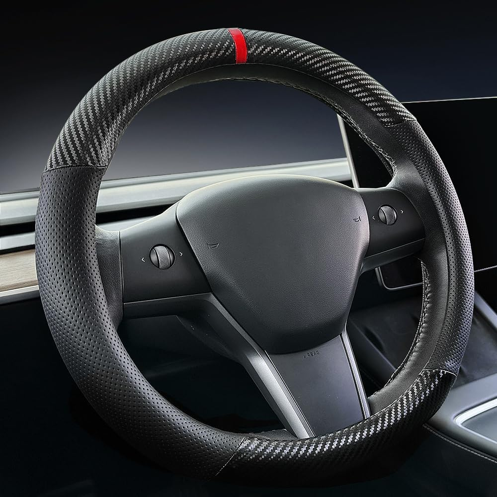 Carodi Nappa Leather Car Steering Wheel Cover, Suitable for Tesla Model 3 / Tesla Model Y Steering Wheel Cover
