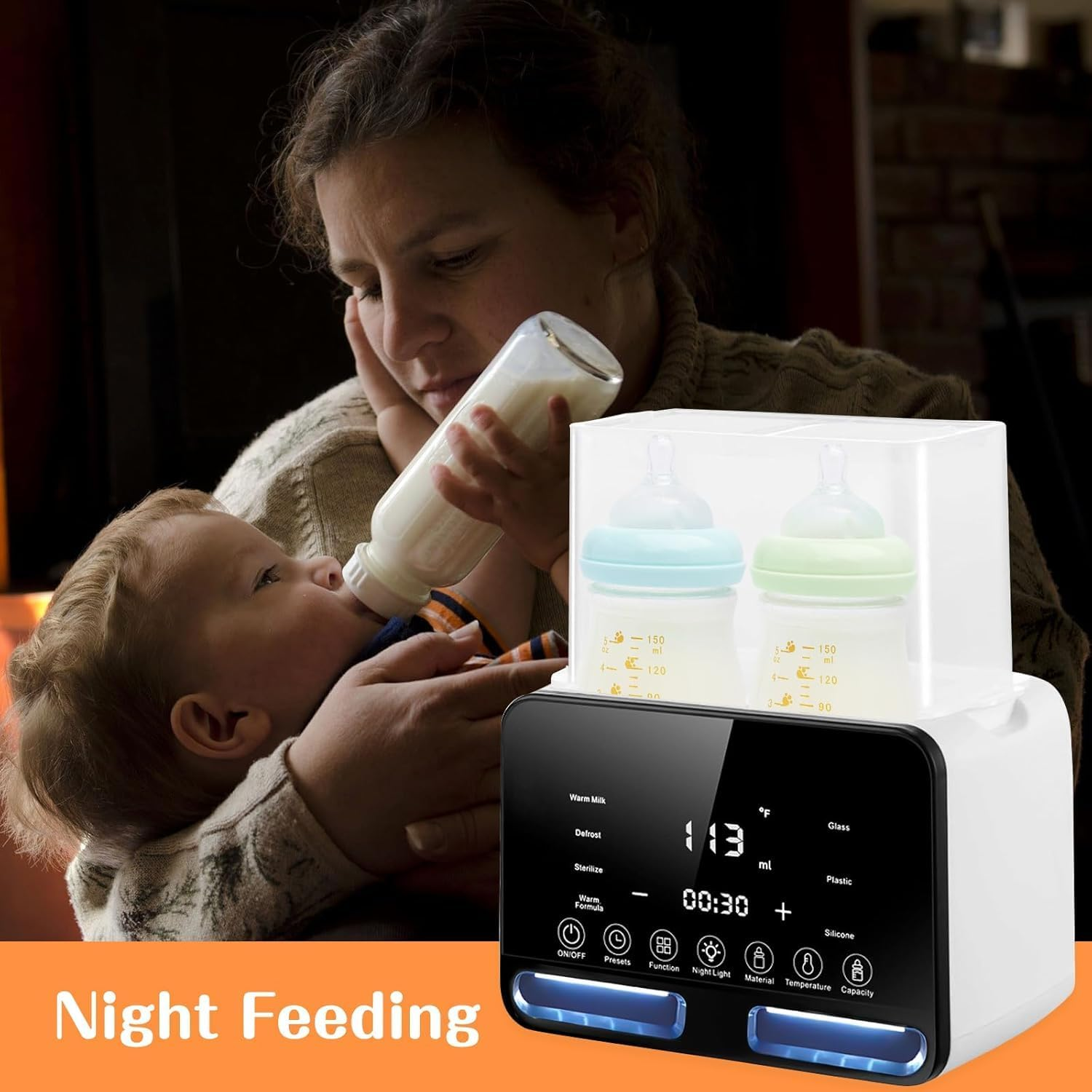 Baby Bottle Warmer,Bottle Sterilizer Double Bottle Warmer, Precise Temperature Control with LED Display and Defrost Function. image number 4