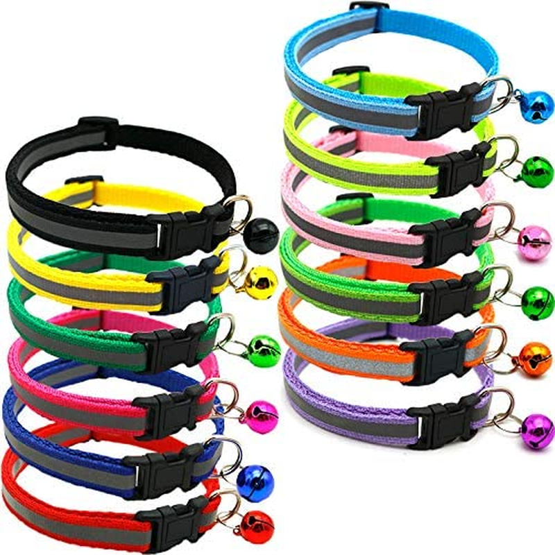 Cat and Dog Identification Collar with Bells and Reflective Identification Dog Collar, Super Soft Adjustable Nylon Reflective Identification Collar for Newborn Pets and Small Dogs.；；12-Piece Cat Collar Set with Bell and Safety Buckle, Width 7.5/13 Inches, Soft Adjustable Kitten Collar, Cute Pet Collar for Dogs and Cats image number 5