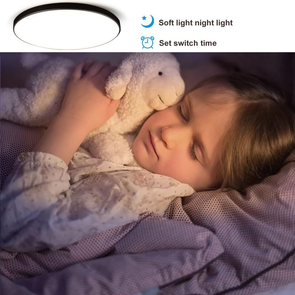 SILAMPDI Led Ceiling Light Wifi Tuya Control, 24W Smart Ceiling Light Black, RGB Mode with Remote Control 16 Million Colors Timer & Memory 3000K-6500K Connect Alex Google Siri for Bedroom Living Room image number 5