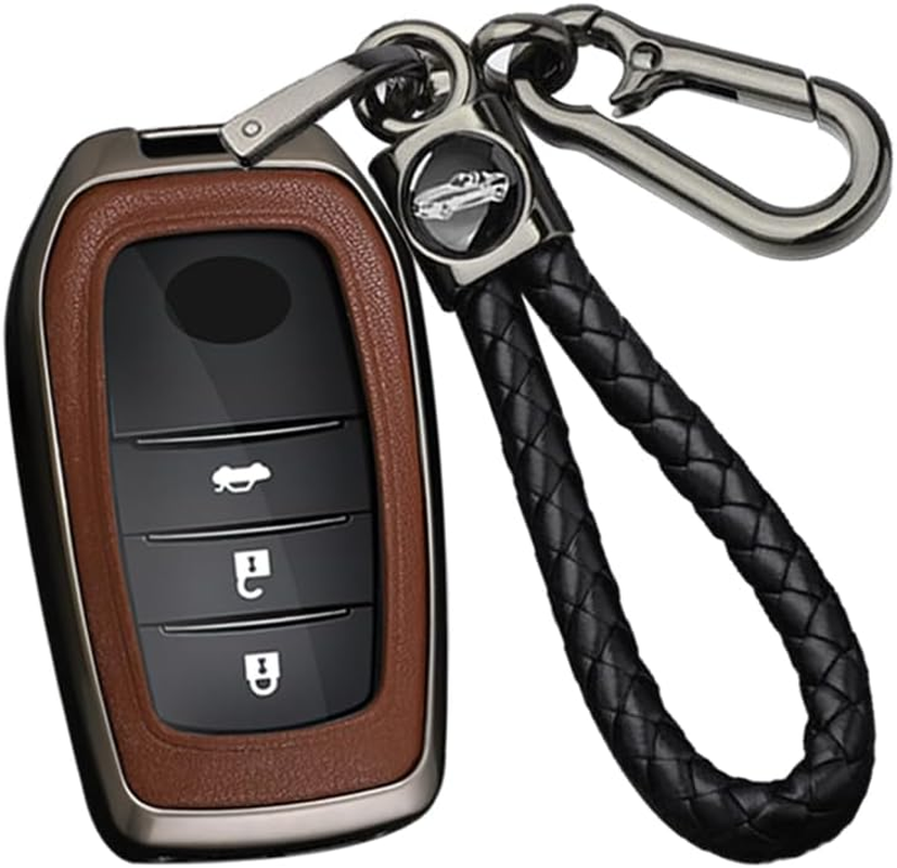 Ontto Alloy Car Key Fob Cover Fit for Toyota Land Cruiser 200 300 Prado Crown Yaris Cross Hilux Innova Fortuner Camry Leather Key Case Shell Key Holder Keyring Keychain Accessories Silver-Black