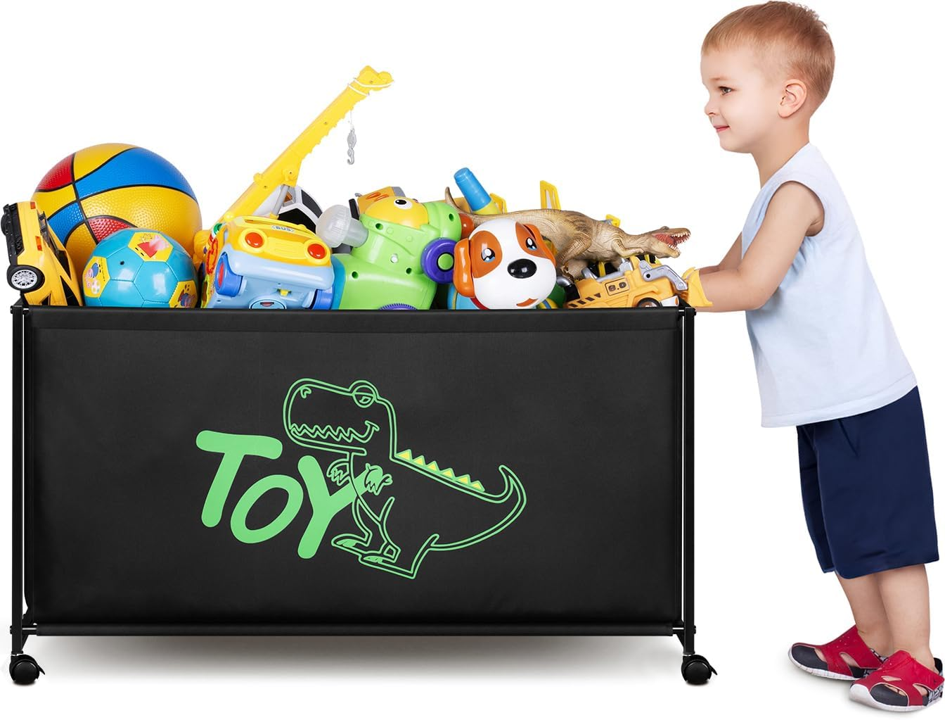 MISSLO Large Toy Box with Wheels Big Toy Chest for Kids Organizer Toy Storage Bin, 124L, Black image number 6