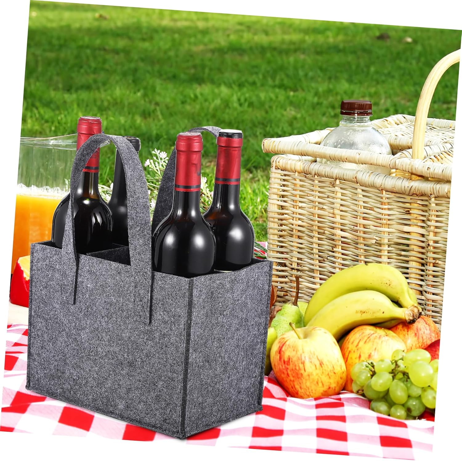 Felt Wine Carrier Bottle Bag Thick Handbag 24X16X16Cm Sturdy Portable Wine Tote for Travel Camping Picnic 4 Pieces Set image number 2