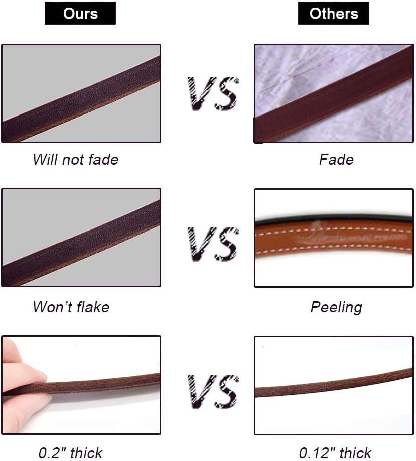 Wellbro Real Leather Slip Lead Dog Leash, Soft Adjustable Pet Slip Leads with Slider, Heavy Duty Flat Dog Training Leash for Medium and Large Dogs, 6Ft Long by 0.7 Inch Wide, Brown image number 3