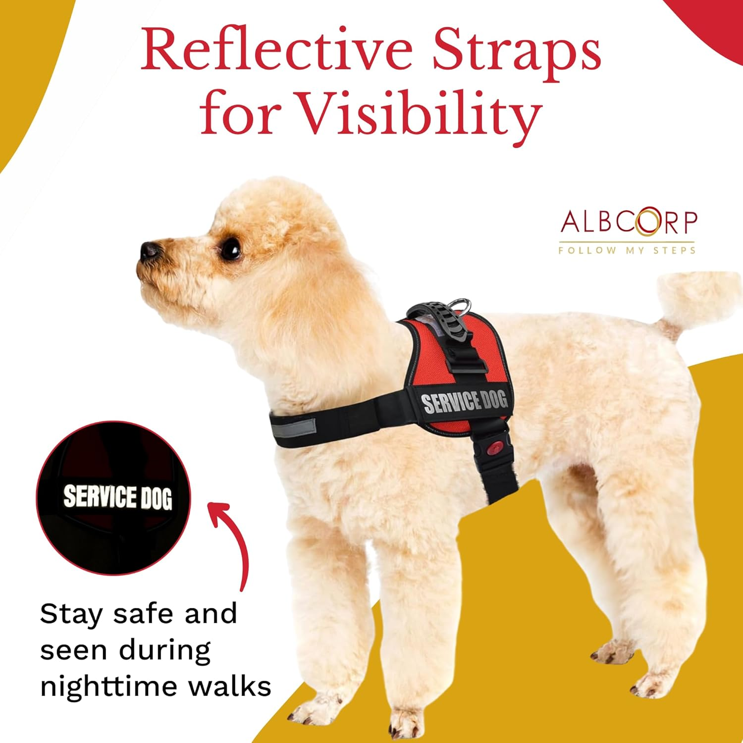 ALBCORP Service Dog Vest Harness &ndash; Reflective, No-Pull Harness with Handle & Comfy Mesh Padding &ndash; Sizes XXS-XL for Puppies, Small & Large Dogs &ndash; 2 Removable Service Patches Included(Xxs, Red) image number 6