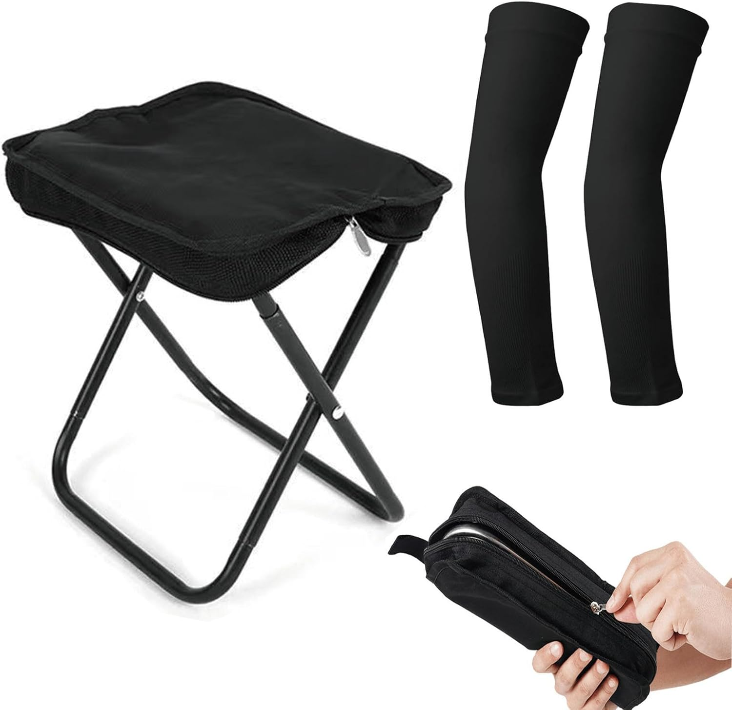 Camping Stool,Portable Chair with Arm Sleeves, Lightweight Zipper Packed Folding Chair, Fishinge Chair for Backpacking, Travel, Hiking, Fishing image number 6