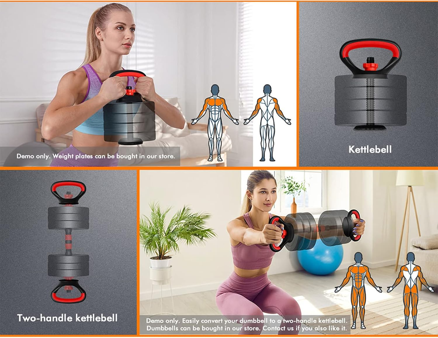 BLACK LORD 2X Adjustable Rubber Kettlebell Handles with Base for Weight Lifting Plates Push Up, Fits 26Mm and up Weight Plates (Kettlebell Handles without Weight Plate) image number 6