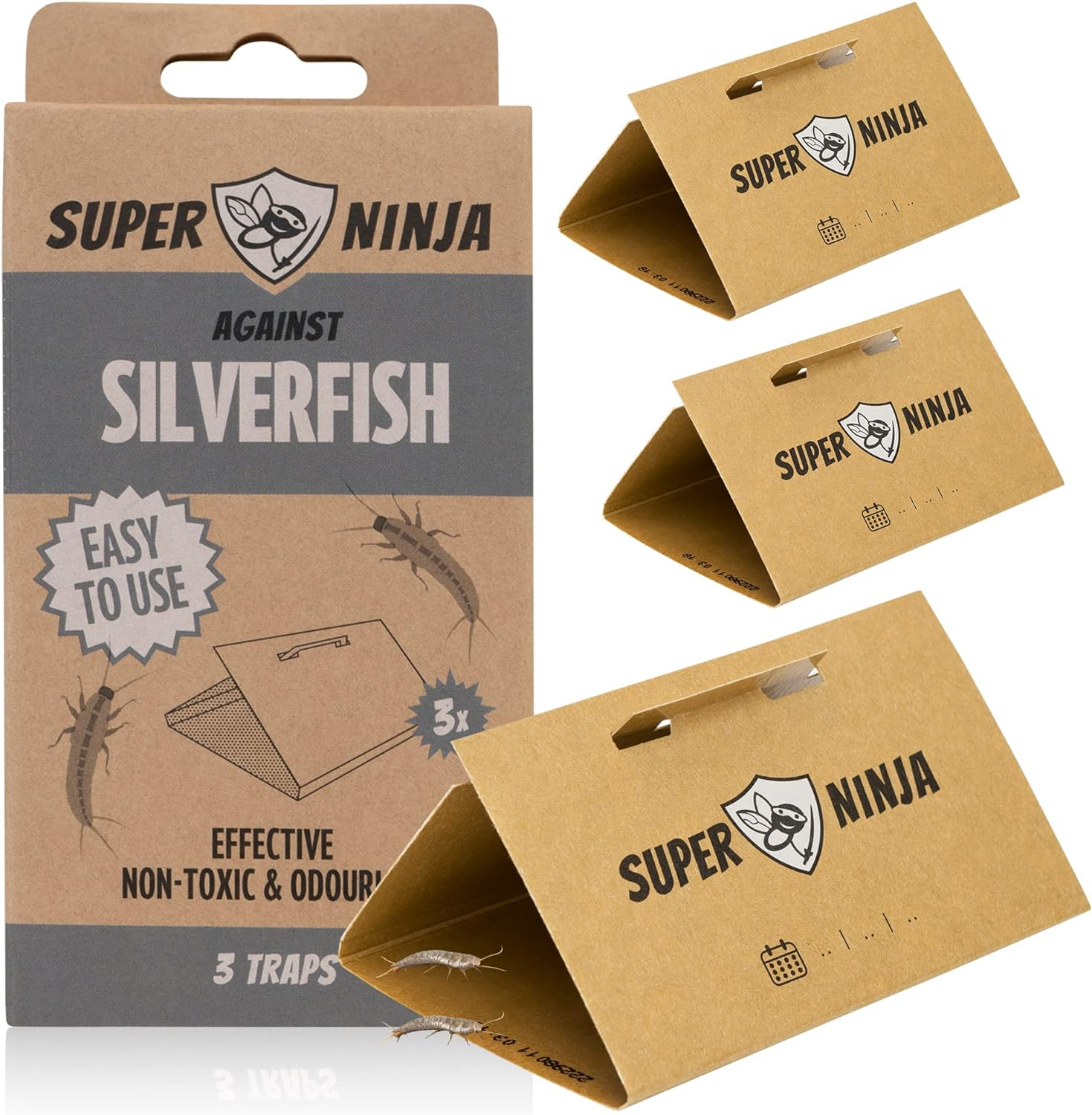 Super Ninja Silverfish Trap - 3 Pack - Ecological Silverfish Killer - Non-Toxic and Easy-To-Use - Highly Effective up to 3 Months image number 2