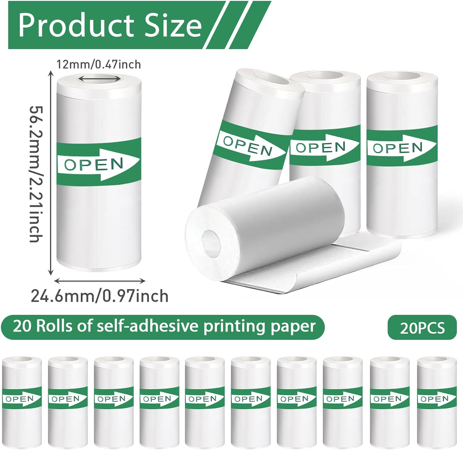 20PCS Mini Printer Paper,Thermal Sticker Paper,Self-Adhesive,Mini Thermal Printer Paper,Mini Photo Printer Labels, for Photos, To-Do Lists,Notes,Black on White,5.7 X 2.5Cm image number 6