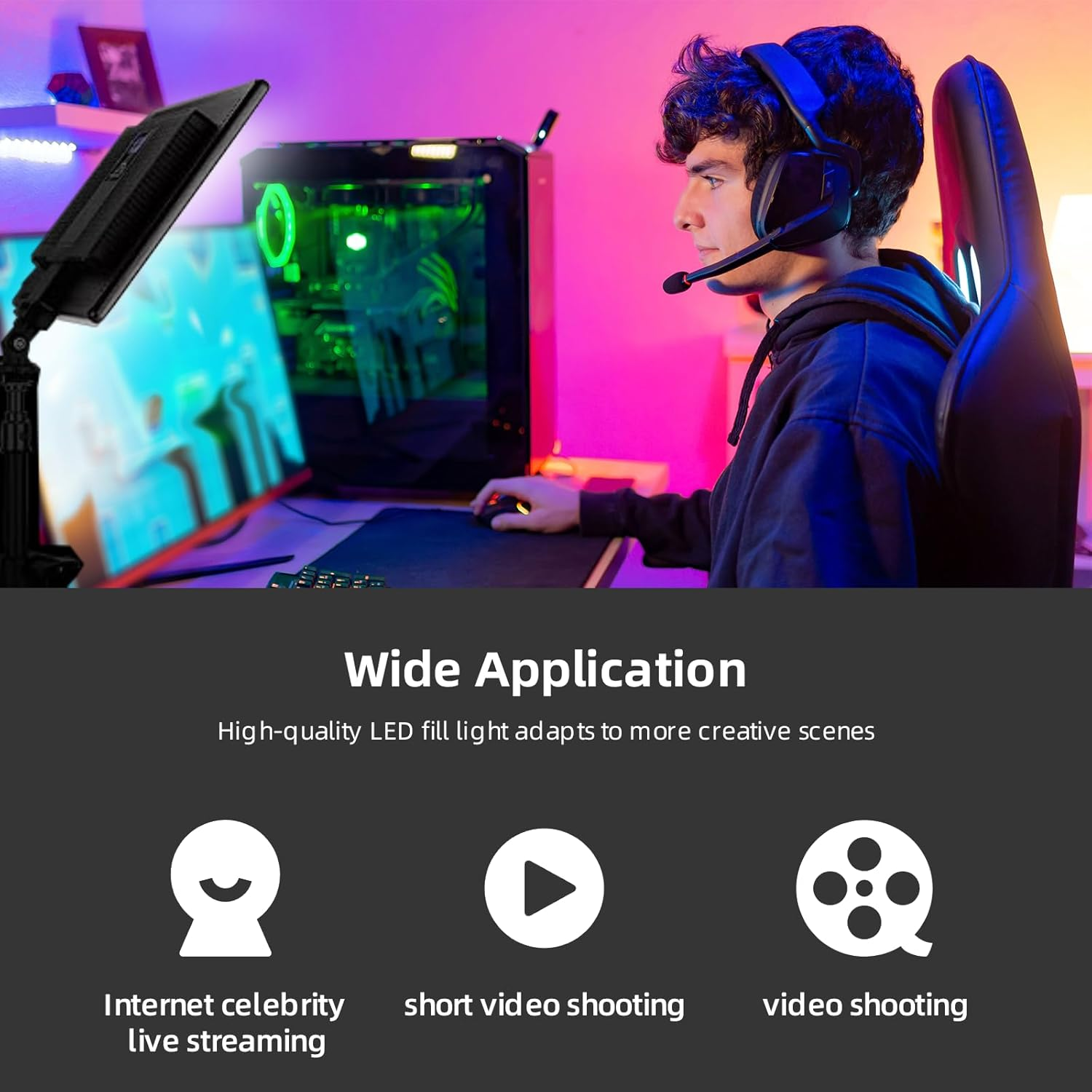 2 Pack Photography Video Lighting Kit, LED Studio Light, Led Video Light Panel Dimmable Portable Photography Light with Adjustable Tripod Stand for Video Recording, Game Streaming & Color Filter image number 4