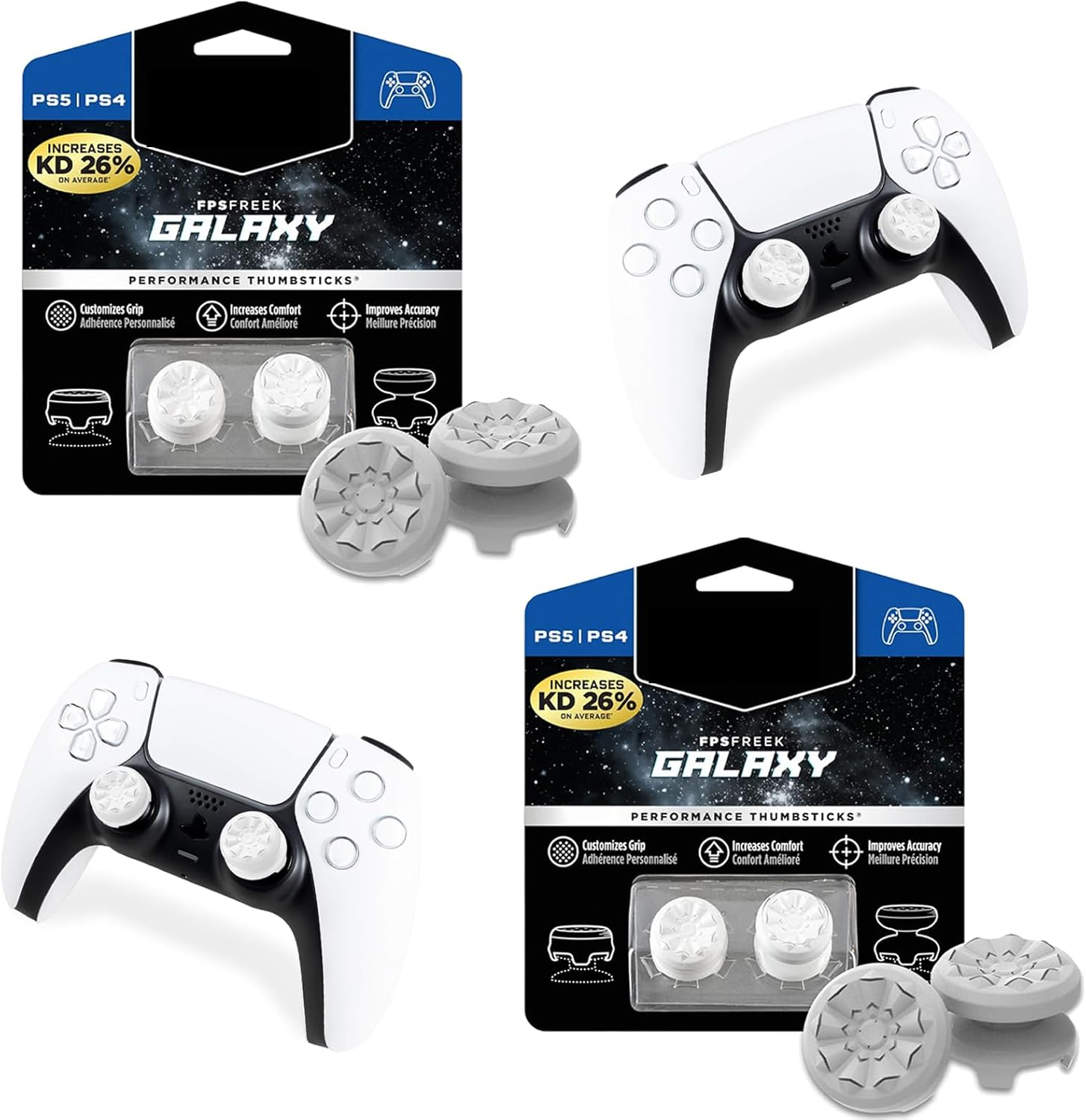 FPS Freek Galaxy 2Sets Thumbsticks for PS5, PS4 Controllers &ndash; High-Rise & Mid-Rise Performance Grips &ndash; Enhanced Accuracy, Comfort & Control &ndash; Gaming Accessories for Playstation (2 Black)