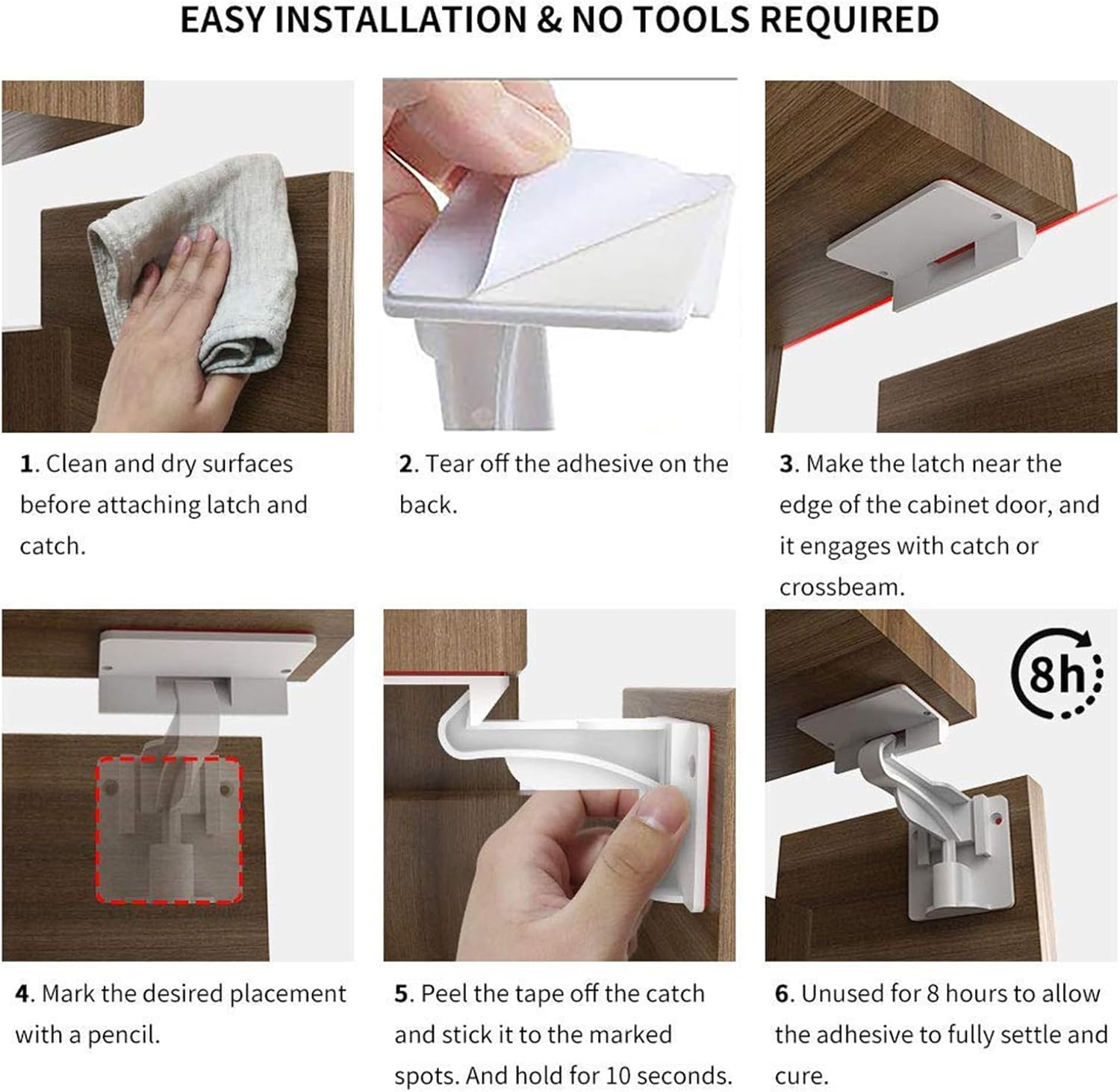 10 Pack Upgraded Invisible Baby Proofing Cabinet Latch Locks &ndash; Pabesim Children Proof Cupboard Drawers Latches, Fits Most Cabinets & Drawers - Strong Adhesive Easy Installation image number 2