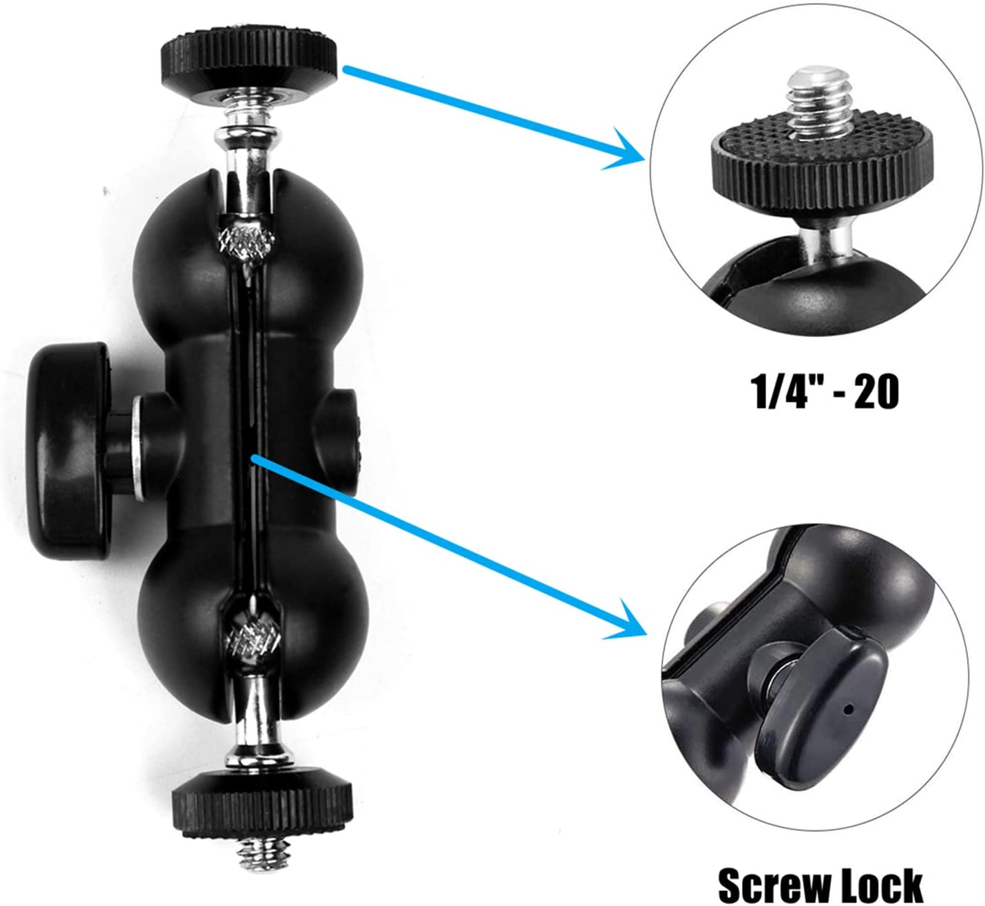 WANBY Camera Clamp Mount Double Ballhead Table Magic Arm Monitor Desk Mount Bracket with Super Clamp with 1/4" and 3/8" Thread for DSLR Camera Rig LCD Monitor LED Flash Lights image number 2