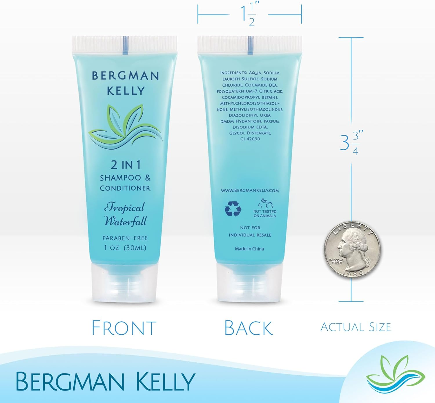 BERGMAN KELLY round Soap Bars, 2In1 Shampoo & Conditioner 2-Piece Set (Tropical Waterfall, 1 Oz Each, 100 Pc), Delight Your Guests with Revitalizing & Refreshing Sanitary Toiletries & Hotel Amenities image number 2