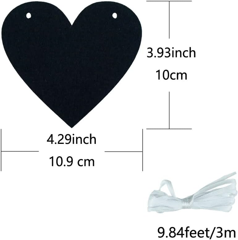 FAZHBARY 2 Pack Black Felt Heart Garland Banner for Valentines Banner Gothic Decor Farewell Wedding Anniversary Party Decorations
