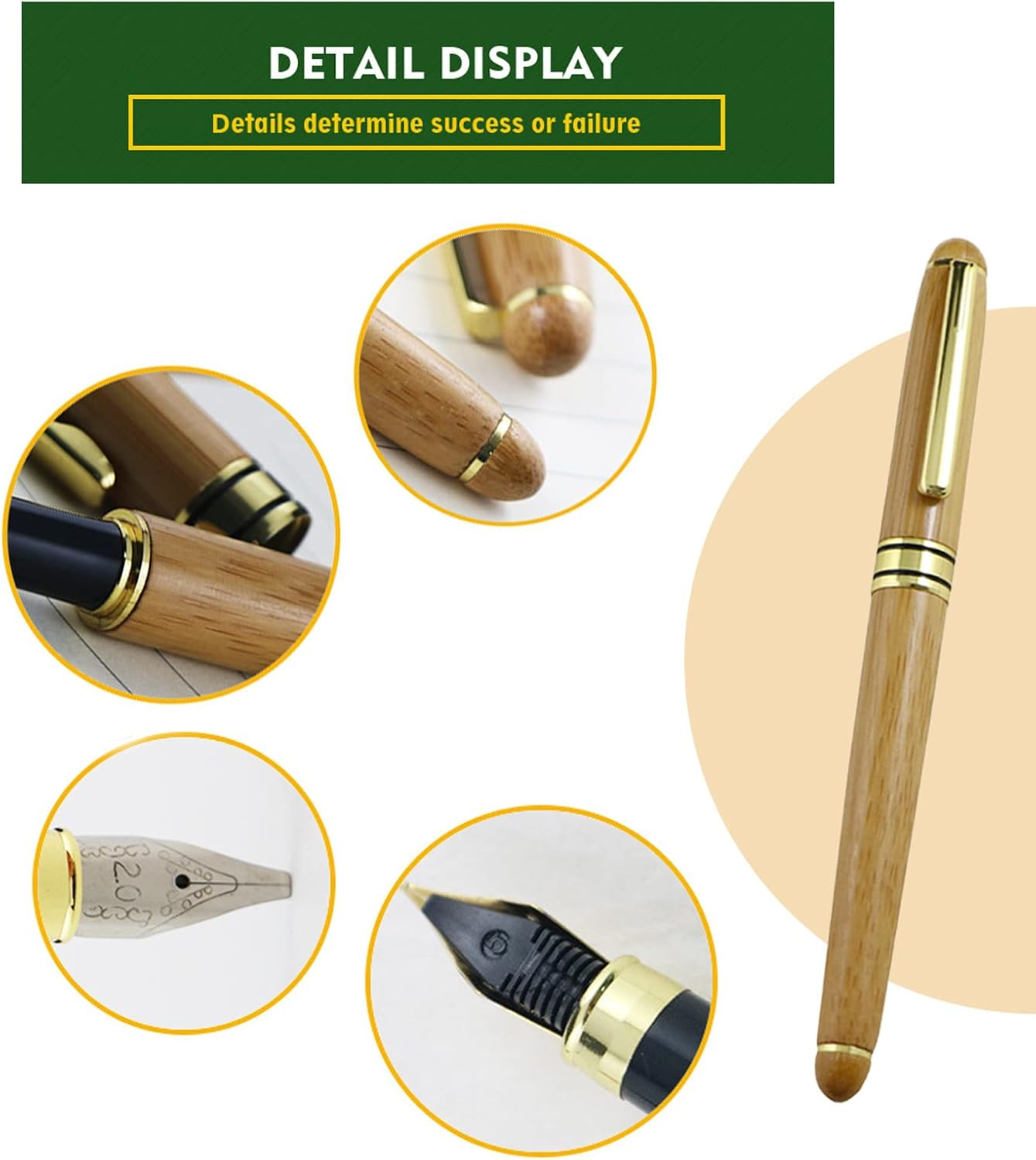 Calligraphy Fountain Pen Set - 5 Sizes, Stub Tip, Bamboo Handle, Piston Ink Container, Multi-Language Art Pen for Gothic, Italic, Arabic Fonts (2.9Mm) - 1.5 Mm. image number 3