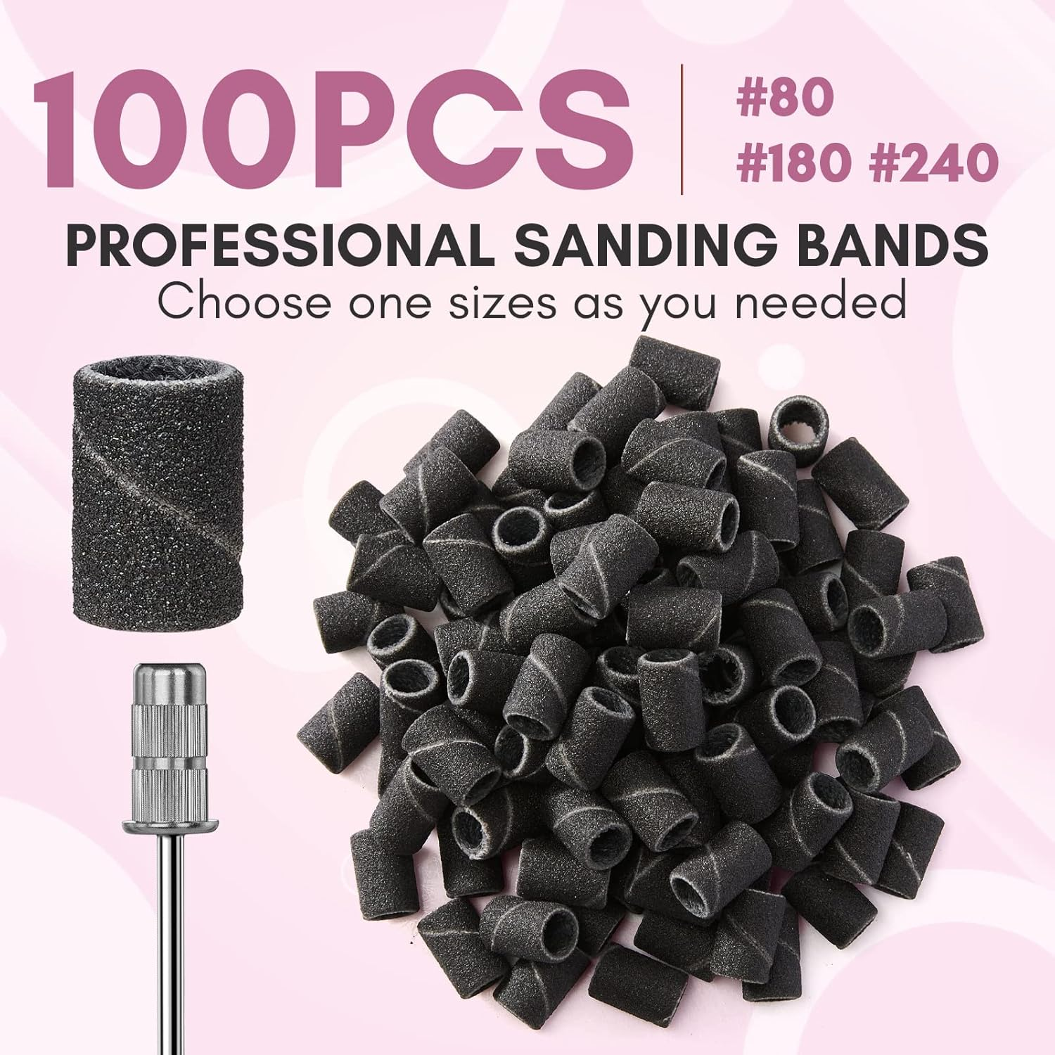 Makartt Sanding Bands for Nail Drill - 100 Pcs #240 Fine Grits Nail File Sanding Bands for Drill Bits, Nail Prep Smooth Polish, Upgrade Thicker Durable Sanding Drill Bit for Acrylic Nails Gel, Black image number 6
