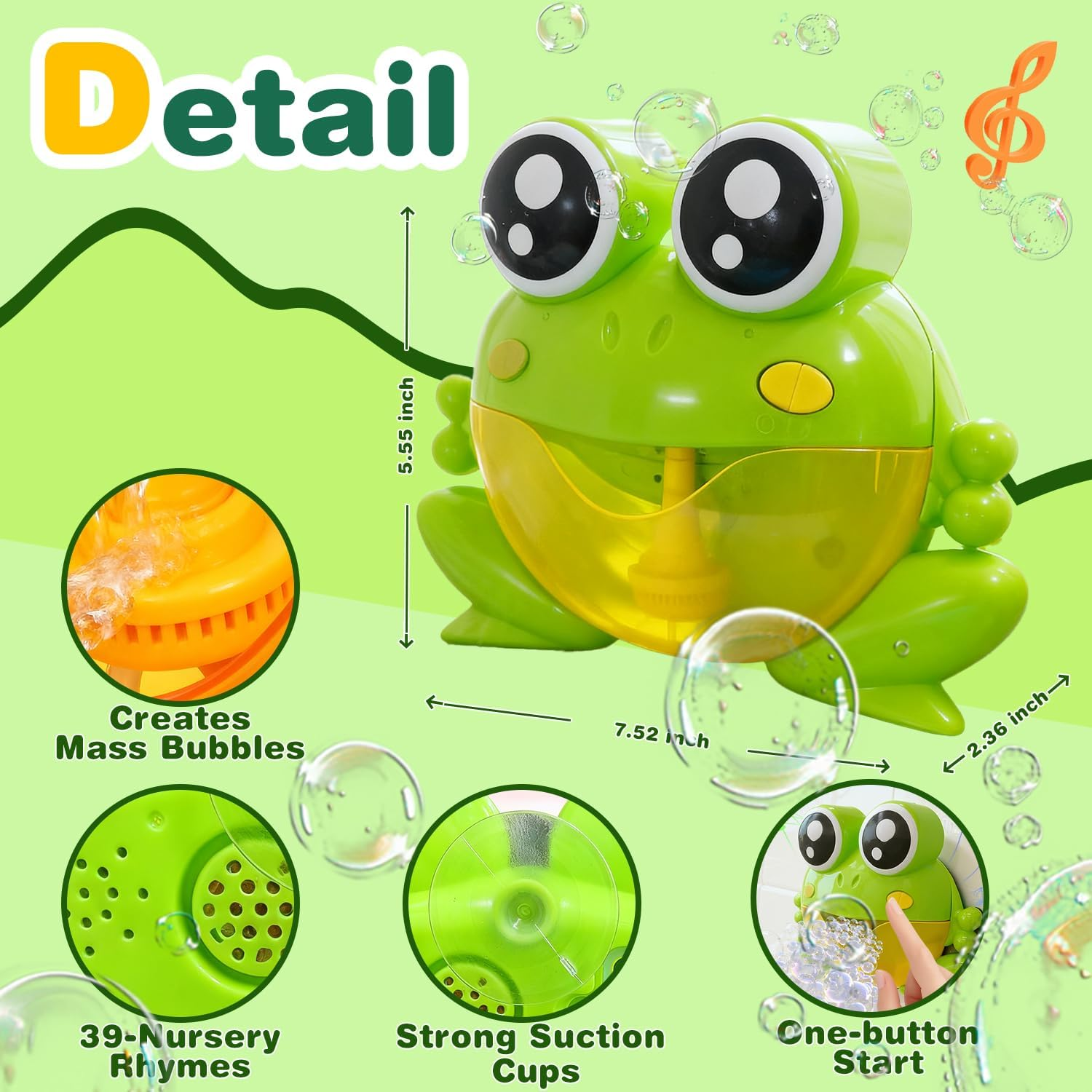 Tyniffer Baby Bath Toys for Toddlers - Frog Bubble Machine Bath Toy for Kids Ages 1-3 4-8 with Colourful Light up Music, Bathroom Bathtub Toys as Birthday Gifts for Boys Girls image number 6
