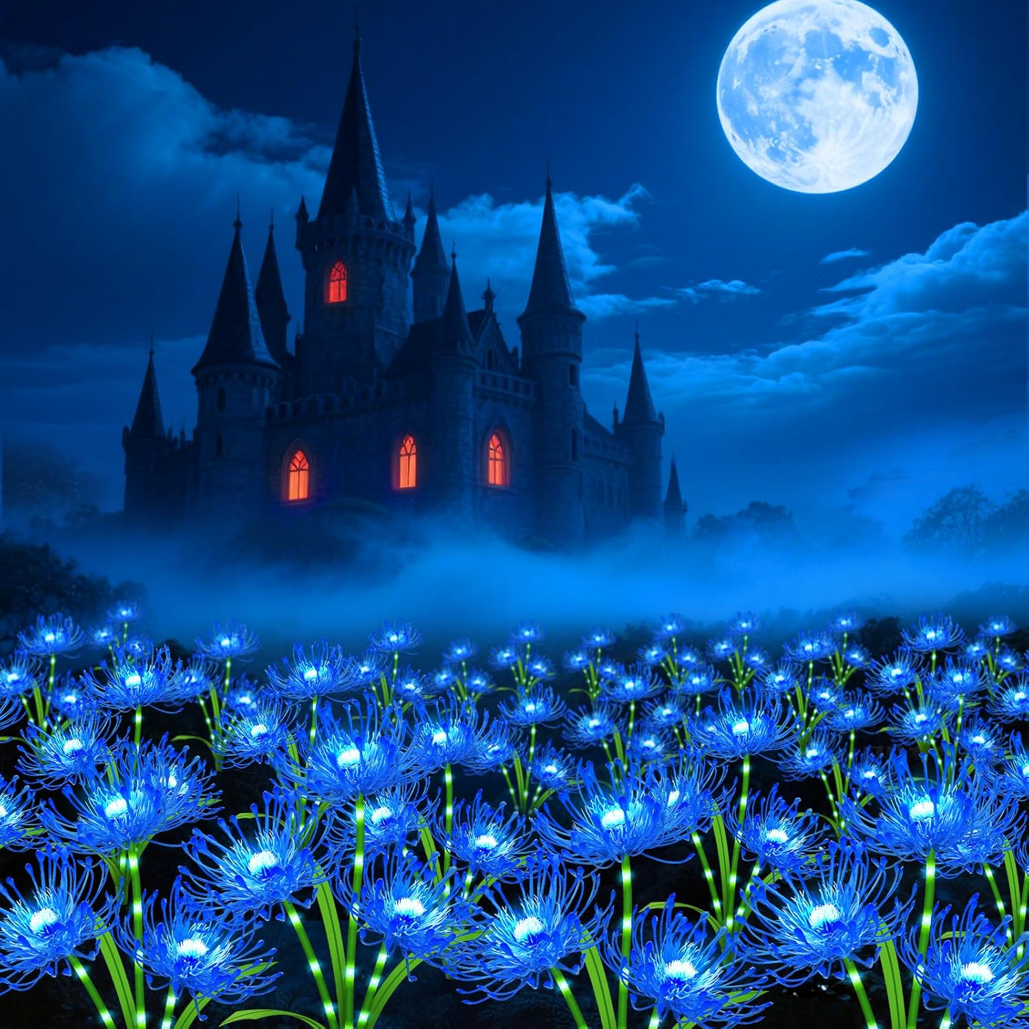 Solar Garden Flower Lights Outdoor,4 Pack 12-Head Blue Spider Lily Waterproof with Glowing Stems,Elegant Yard,Patio & Law Decor,Ideal Halloween & Gardening Gifts for Women,Mothers & Grandma - Purple(Purple Light) image number 4