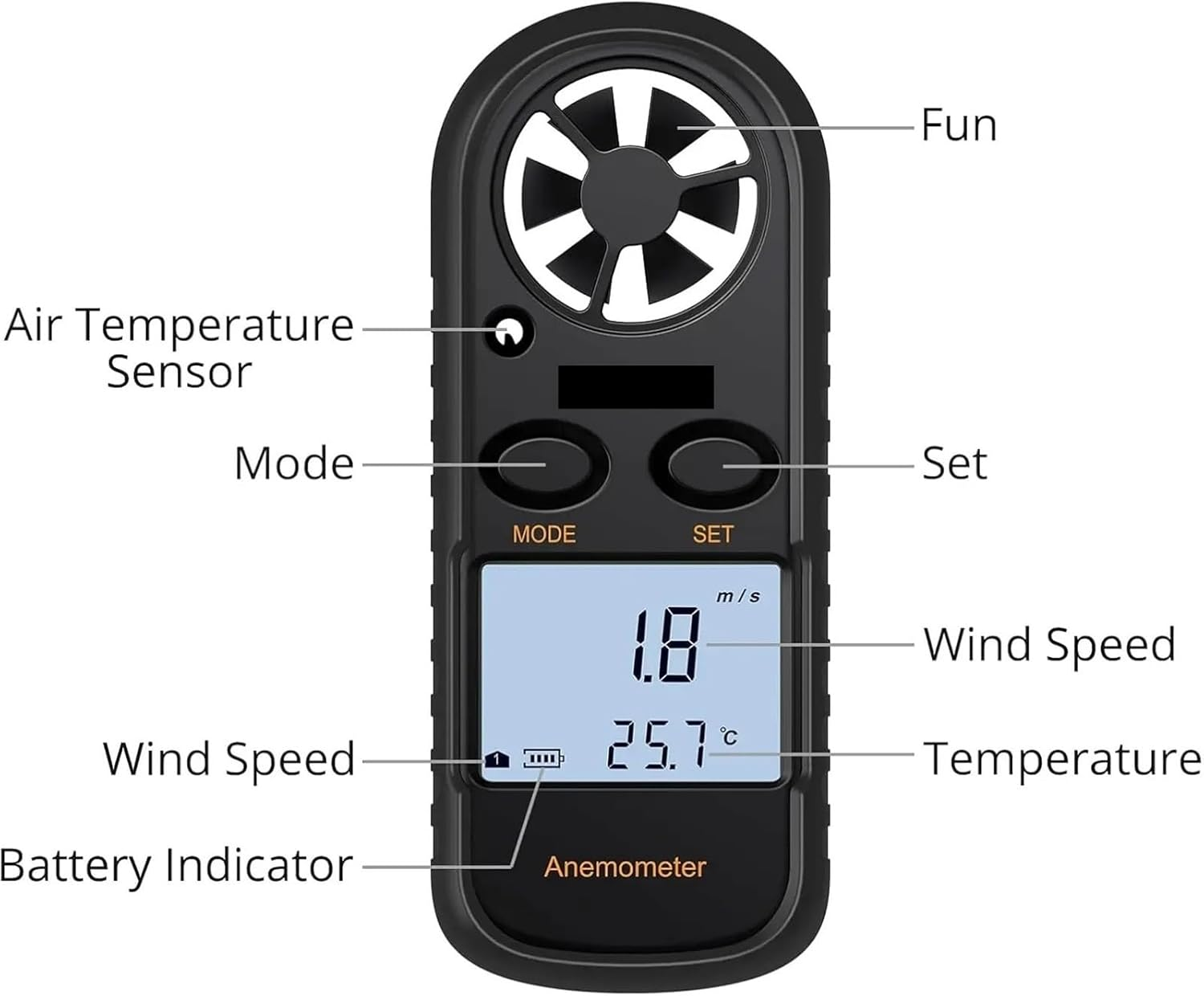 Handheld Anemometer 3-In-1 Digital Wind Speed Meter for Drones, Windsurfing image number 2