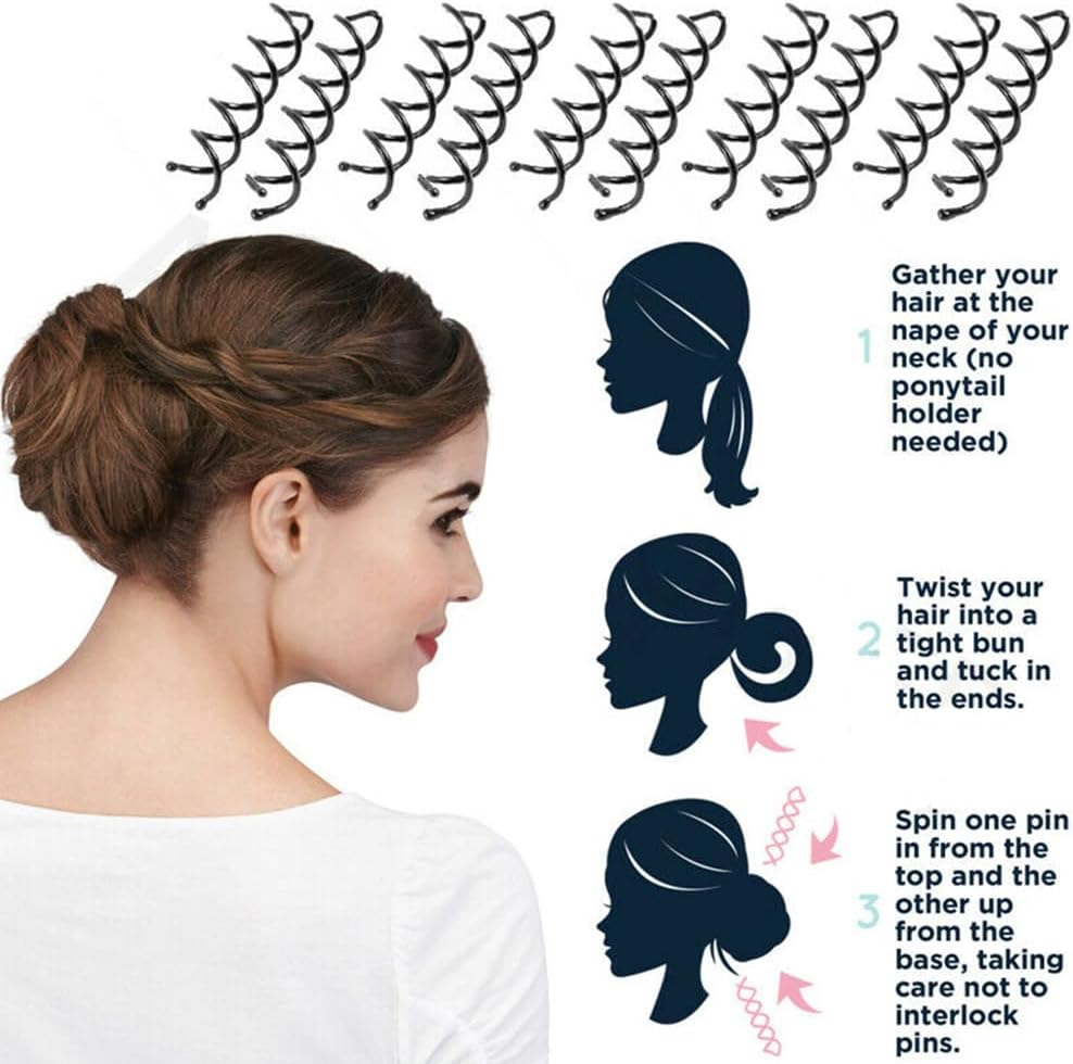 10X Spiral Spin Screw Hair Styling Pins Clip Twist Barrette Tie Accessory Black image number 4