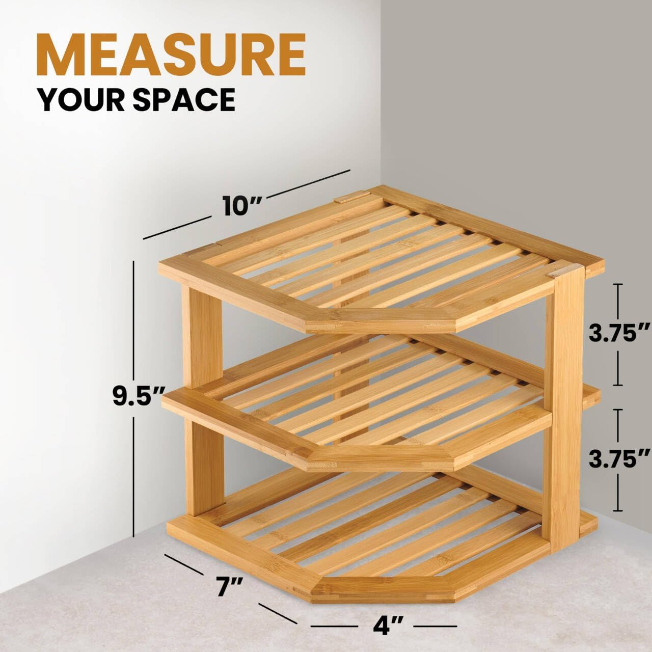 Bamboo Corner Shelf - Stackable Kitchen Bench Top Organiser, Cabinet & Pantry Shelf for Plates, Spices, Dishes - Home Storage & Organisation, Spice Rack Organiser, Space-Saving Cupboard Organiser