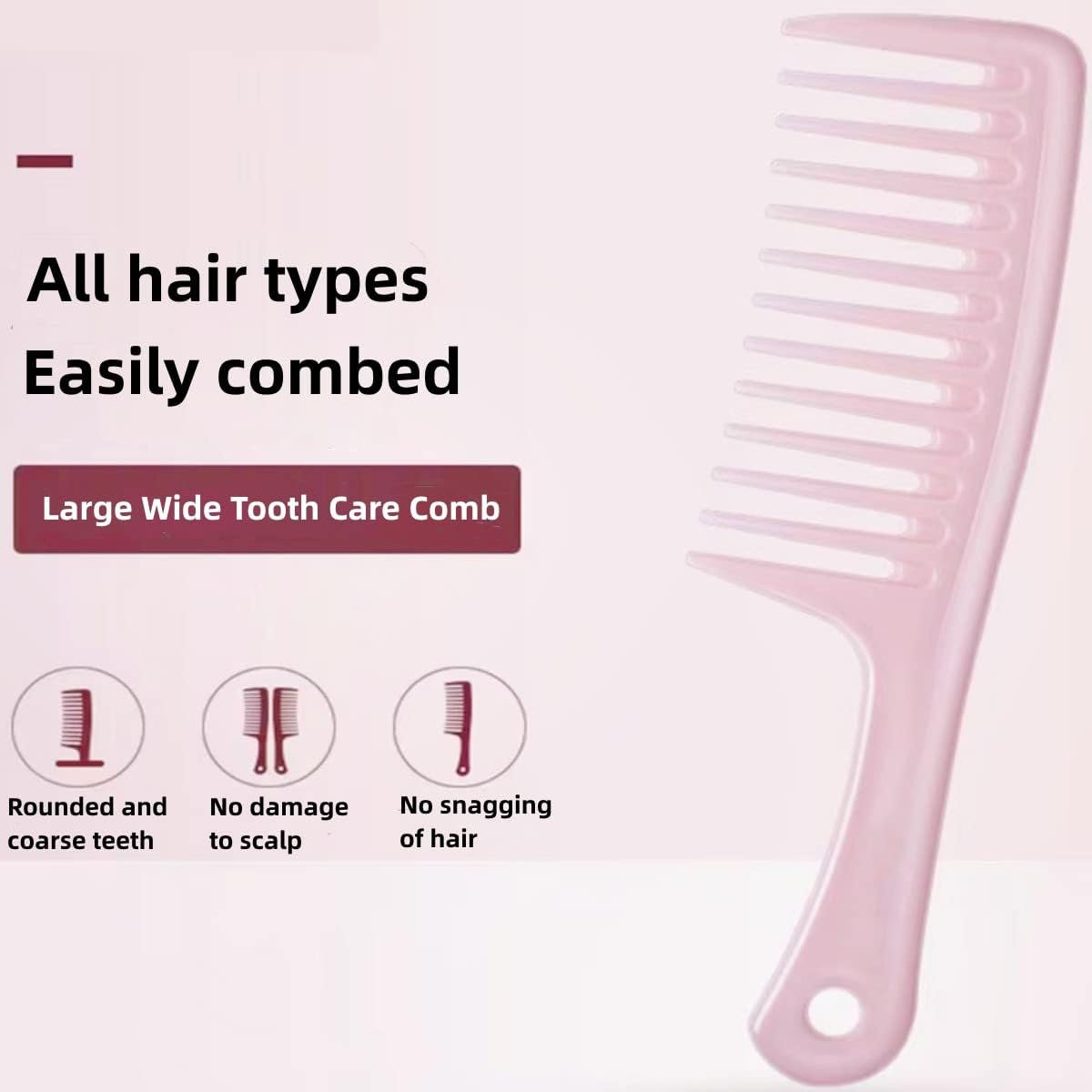 Wide Tooth Comb with Thickened Handle for Long, Curly, Wet Hair - Smooth without Tangles - 2-Piece Pink and Green image number 7