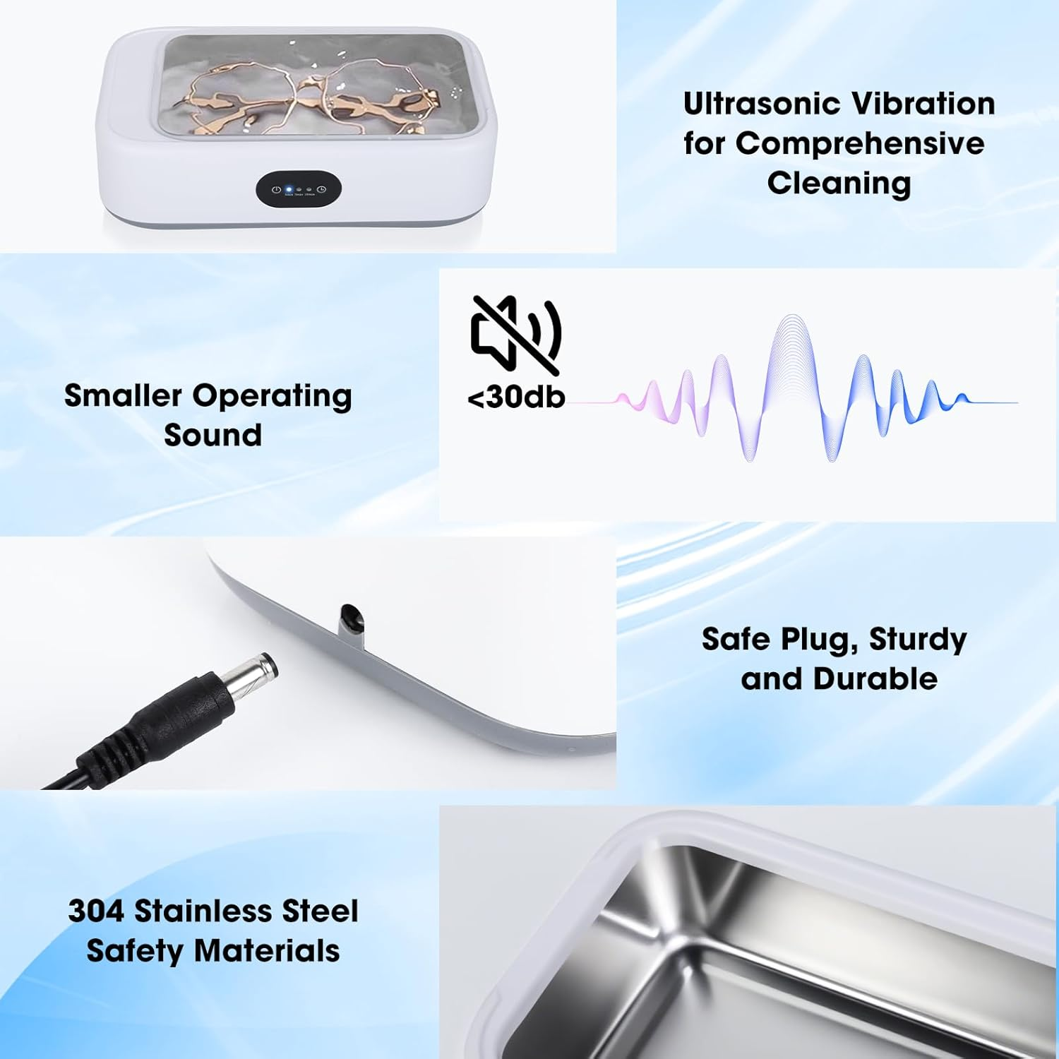 Romon Ultrasonic Cleaning Device, Glasses Cleaning Device, Ultrasonic Cleaner, Glasses, Ultrasonic Bath, Sonic Ultrasonic Cleaner with Digital Timer for Glasses, Coins image number 6