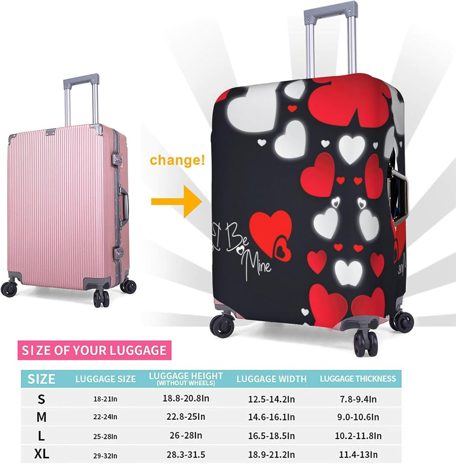 Djnni Happy Valentine'S Day Travel Box Protective Cover,Suitcase Cover,Travel Luggage Cover,Suitcase Protector Fits 18-32 In, Happy Valentine'S Day, Medium image number 6