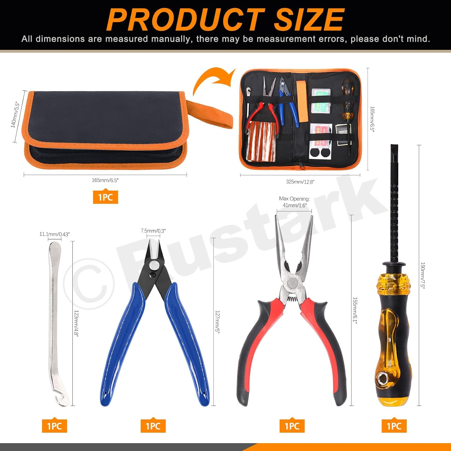 55Pcs Tire Repair Tool Kit Heavy Duty Tire Patch Kit with T-Handle Insert Tool, Tire Repair Patches, Vacuum Tyre Repair Nail Flat Tire Puncture Repair Tools for Cars, Motorcycle, SUV image number 6