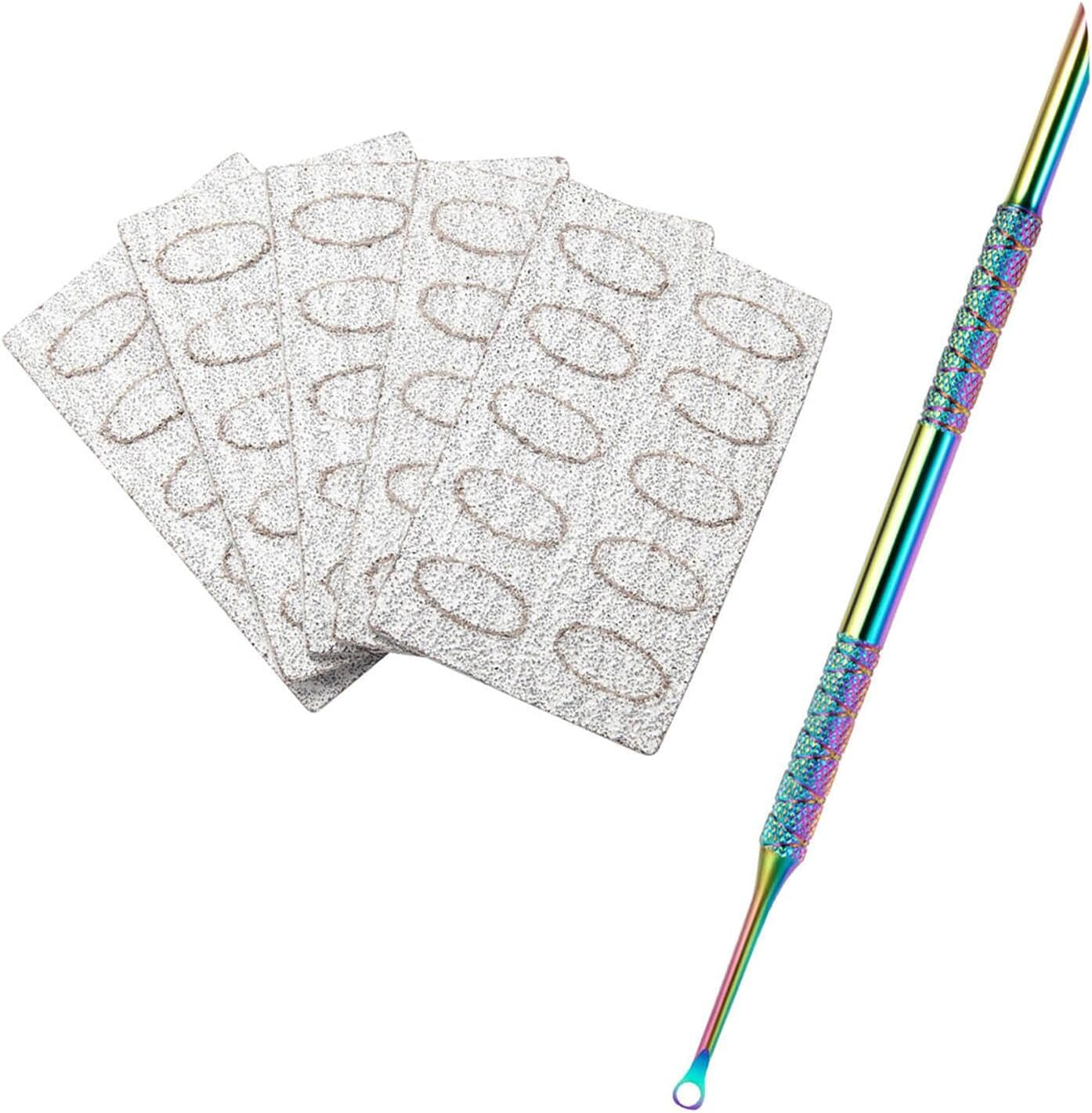 Cuticle Pusher,Stainless 2-In-1 Dual Nail Cuticle Remover,Etching Manicure Scraper Tools Kit Trimmer with 5 Professional Sandpaper,Cuticles Care Pushers Tool for Pedicure (Coloured Pusher)