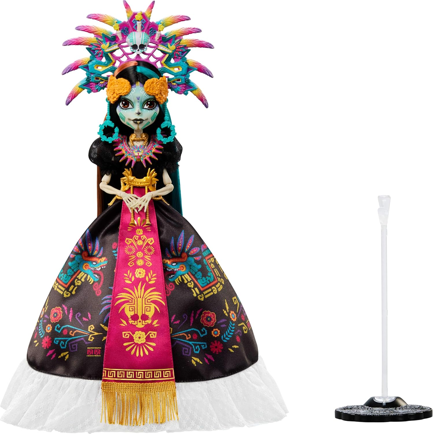 Monster High Doll, Skelita Calaveras D&iacute;a De Muertos 2025 Collectible, Aztec-Inspired Gown with Vibrant Accessories like Headdress and Necklace image number 3