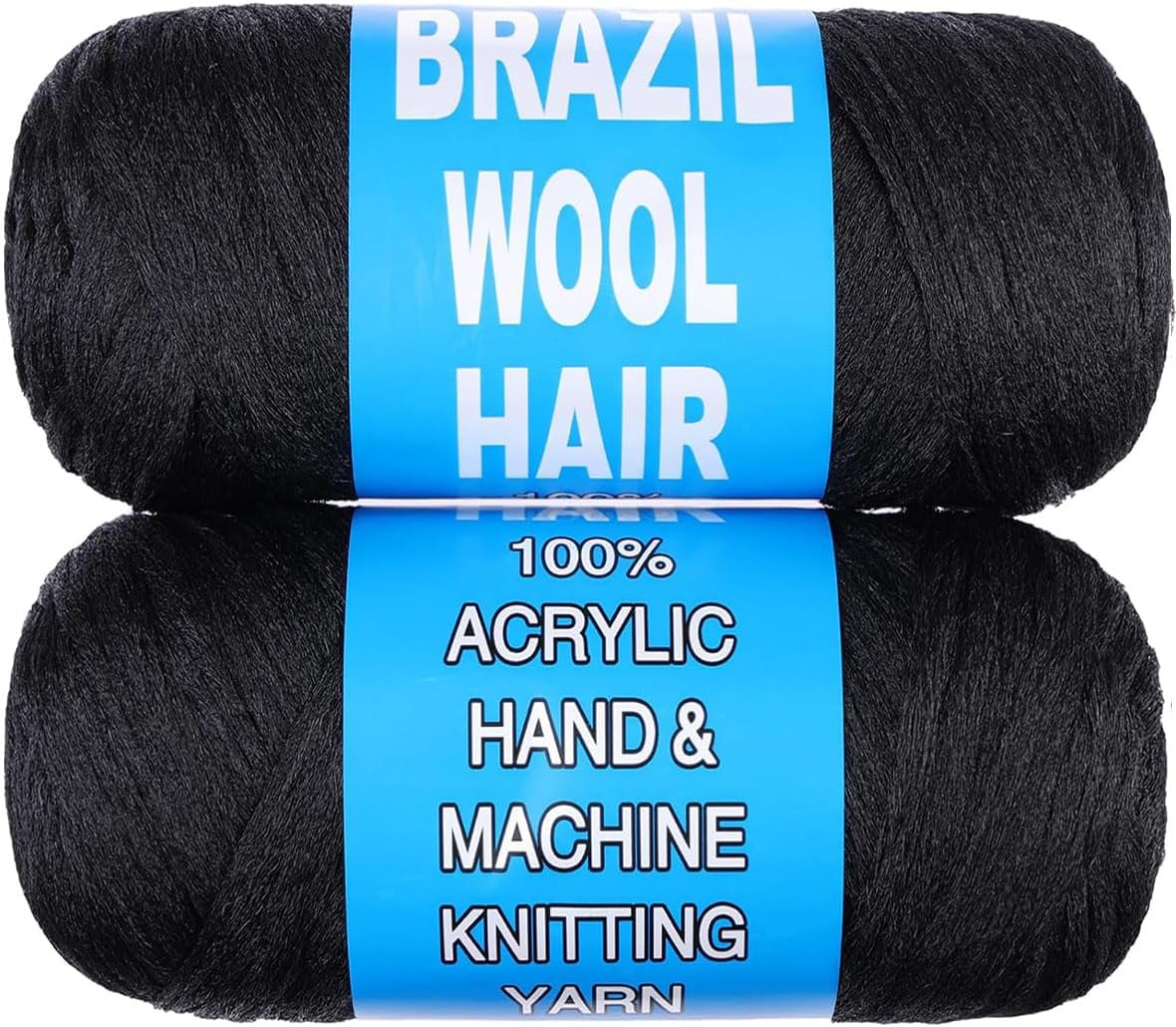 Kachanaa 5 Roll Brazilian Wool Hair for Braids Acrylic Hand Knitting Yarn for Braiding Synthetic Goddess Locs Crochet Hair Black Senegalese Twist Braiding Hair 1B# image number 5