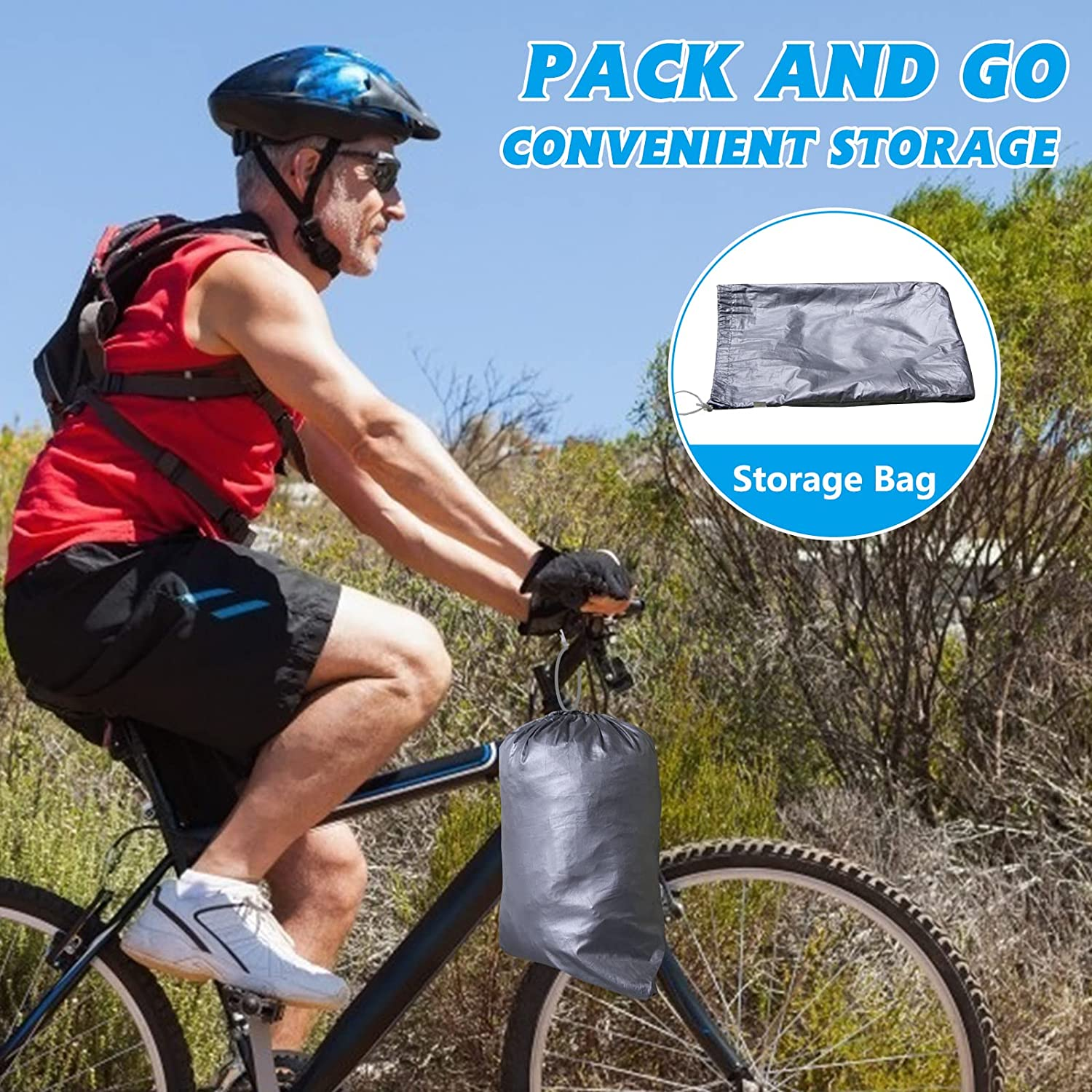 MOPHOTO Bike Cover Adult Tricycle Cover for Outdoor Bicycle Storage, Heavy Duty Ripstop Material, Waterproof & Anti-Uv - Black  Orange image number 2