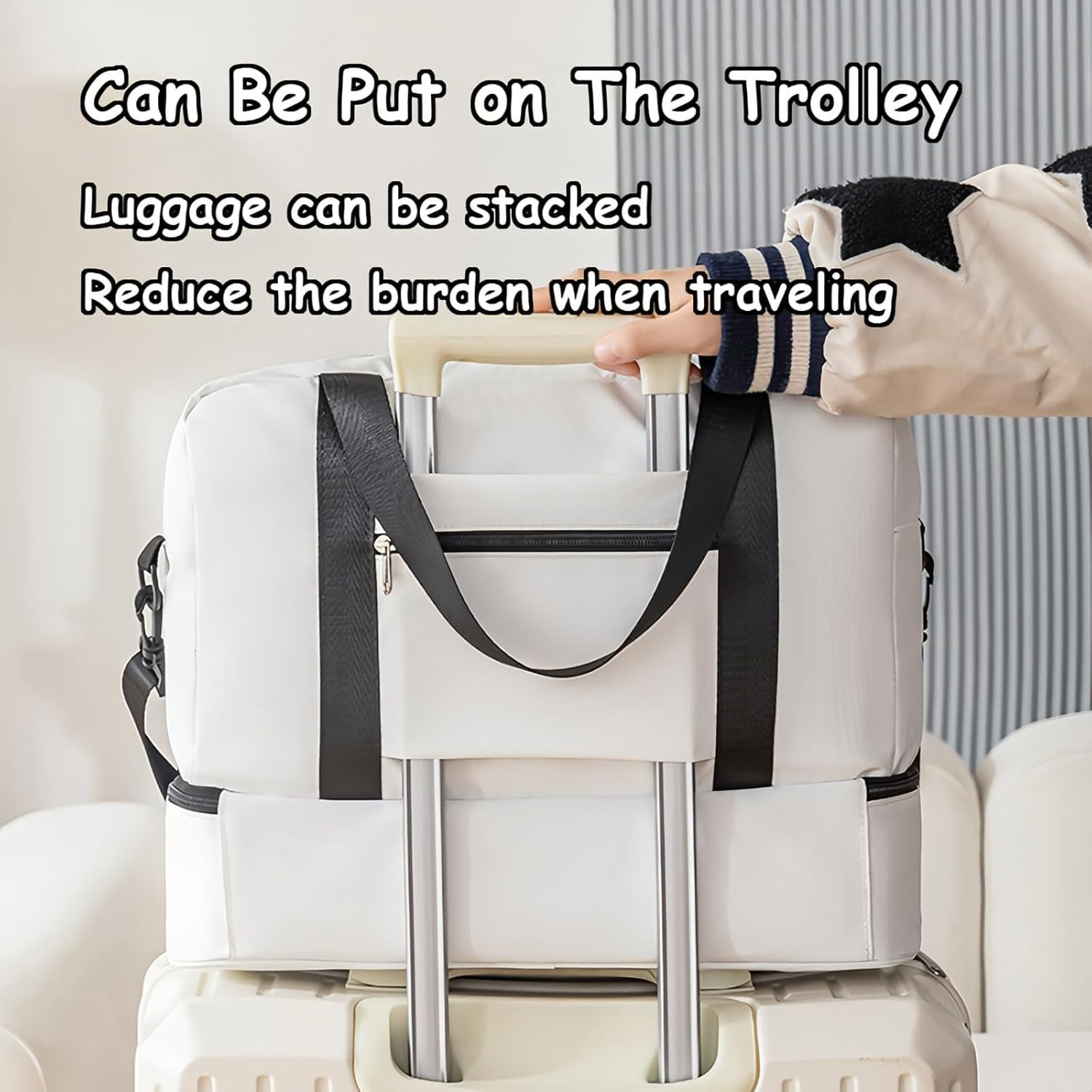 Taoluwin Travel Duffle Bag, Large Capacity Weekender Bag, Dry and Wet Separation Overnight Travel Bags, Water-Resistant Carry on Bags for Travel, Gym, and Swimming (White)