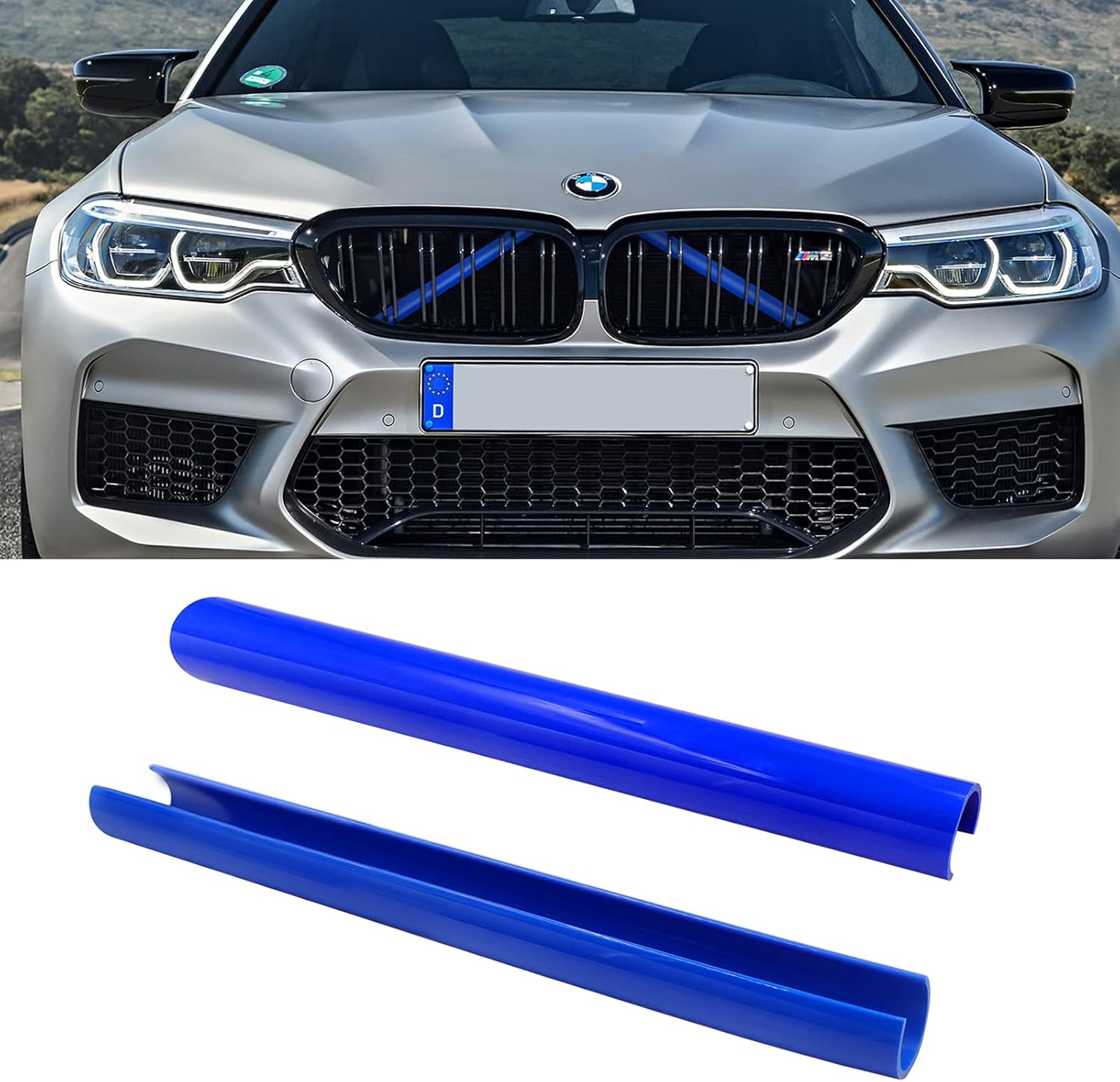 Jaronx Compatible with BMW Grill Inserts Trims for 1 2 3 4 5 6 7 Series, F20 F22 F30 F32 G30 G32 G11 G12, Compatible with BMW V Brace Wrap Covers Blue Grill Stripes Grille Inserts Stripes Wrap(Blue) image number 1