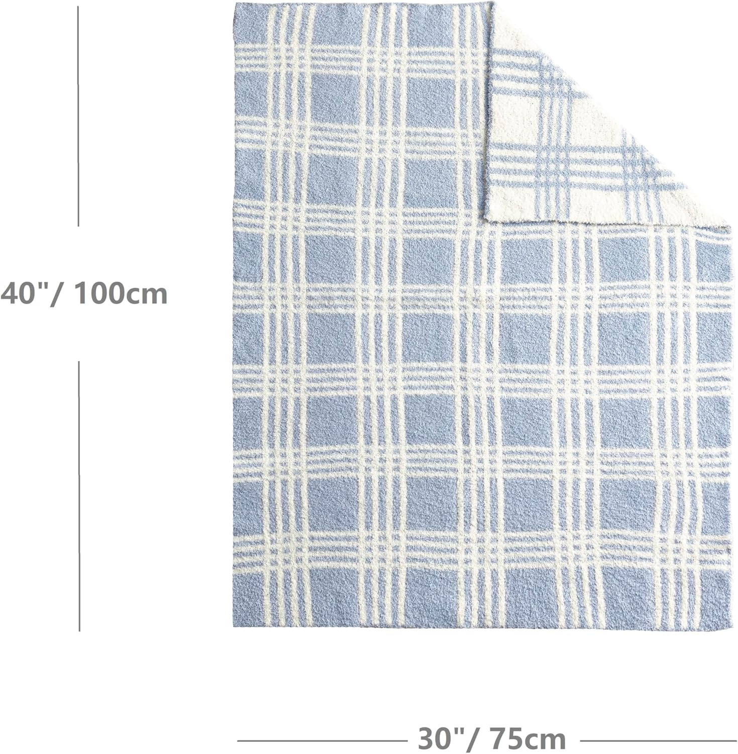 CREVENT 76X102Cm Cozy Soft Warm Chenille Baby Blanket for Girls Boys, Newborn Essentials for Infant, Baby Shower - Blue Check image number 5