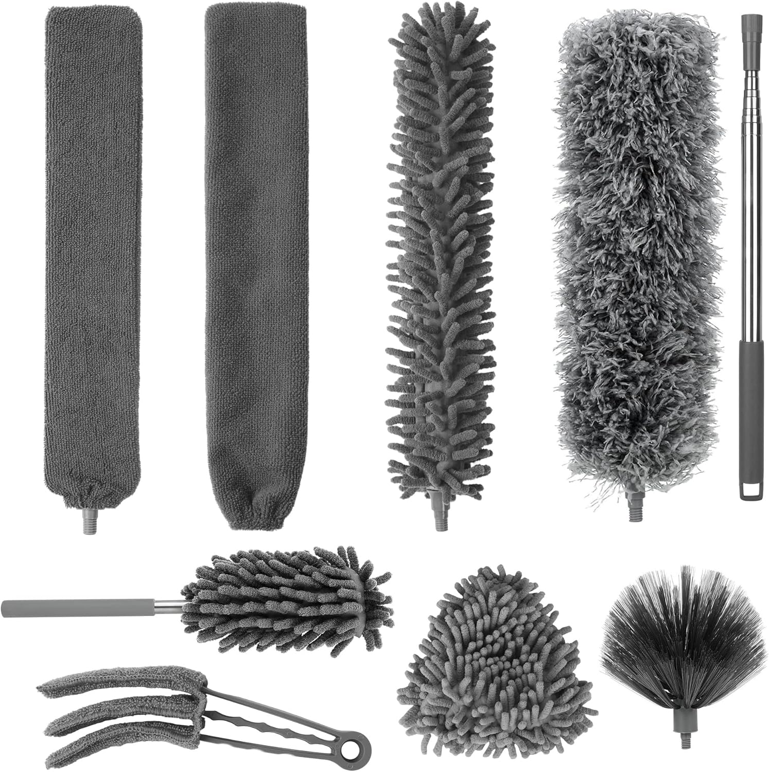 9-Piece Telescopic Duster Telescopic Washable Spider Web Remover with Telescopic Rod, Retractable to 245 Cm, Suitable for Ceiling Gaps, Ceiling Fans and Cobwebs, Washable image number 3