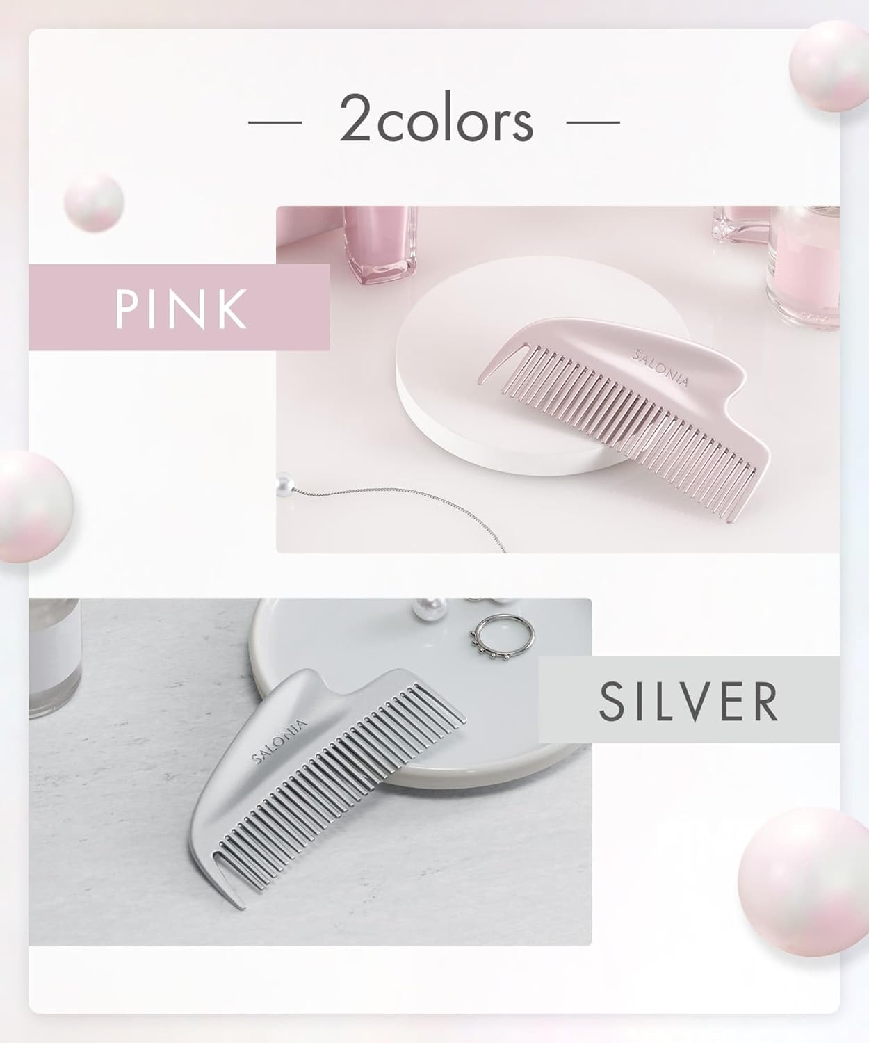 Salonia Gloss Care Metal Casa Comb Hair Brush Bangs Hair Beauty Gift Pink image number 4