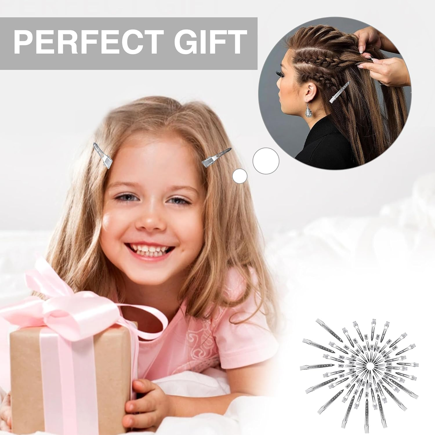 OOTDAY Hair Clips, Metal Alligator with Holes, Metal Duck Billed Hair Clips, Silver Metal Duck Billed Hair Clips, for Thick Hair Roller Salon Styling Sectioning Bows Diy(60Pcs) image number 3