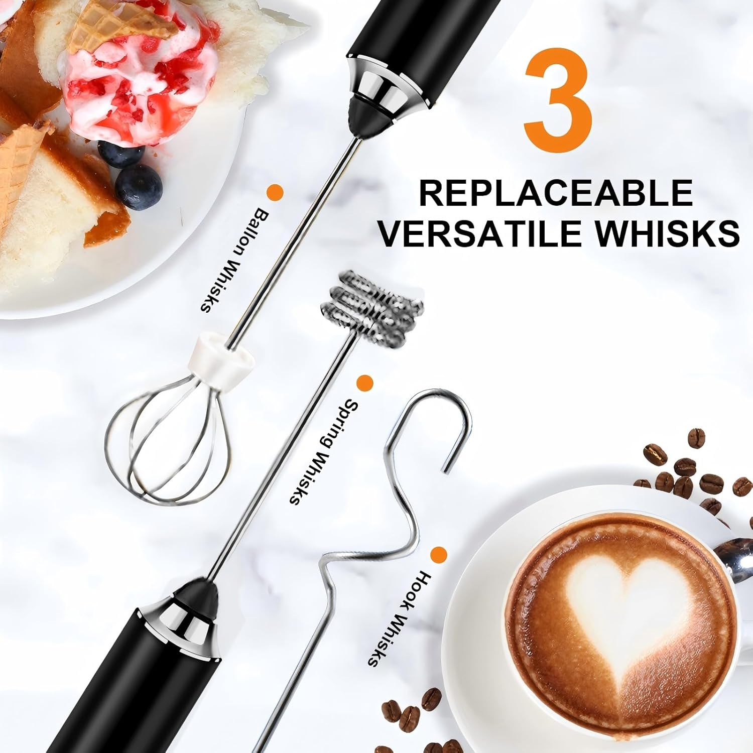 Kitchen Powerful Milk Frother, Rechargeable Milk Frother, 3-Speed Electric Handheld Frother for Coffee, Drink Mixer, Whisk Foam Maker for Coffee, Matcha, Hot Chocolate & Creamer - Black