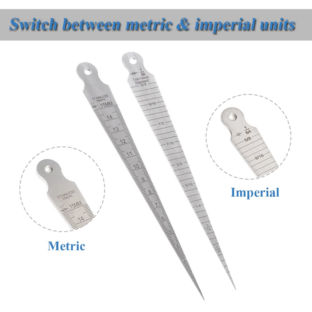 Bestgle Stainless Steel Taper Gauge, 1-15Mm (1/64-5/8 Inch) Feeler Gauge Ruler for Hole, Gap, inside Diameter Measurement image number 2
