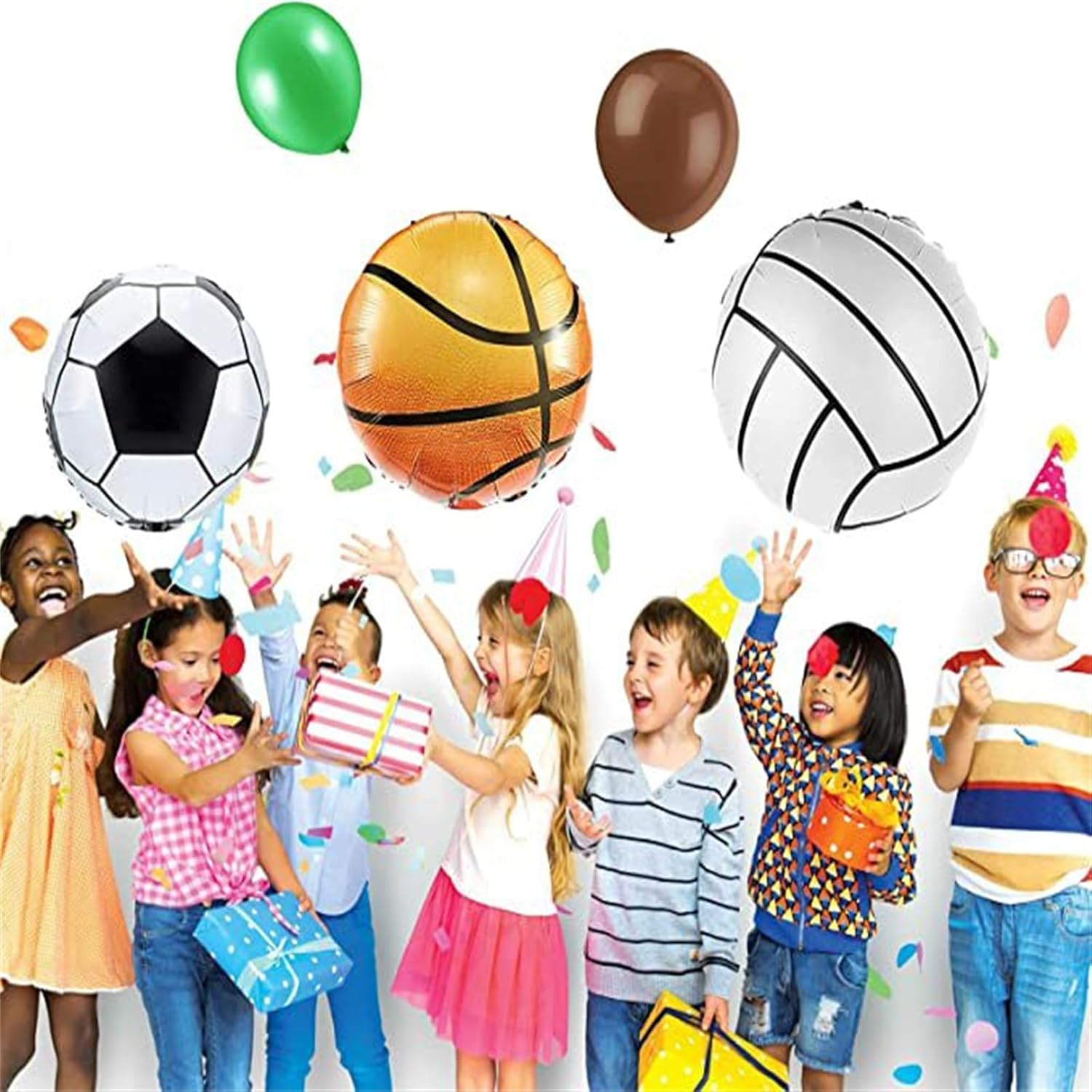 PEKGLOW 148 Pcs Sports Balloon Garland Arch Kit Sports Party Supplies Sports Balloons Soccer Basketball Football Baseball Balloons Blue Green Brown Orange Balloons for Sports Birthday Decorations image number 3