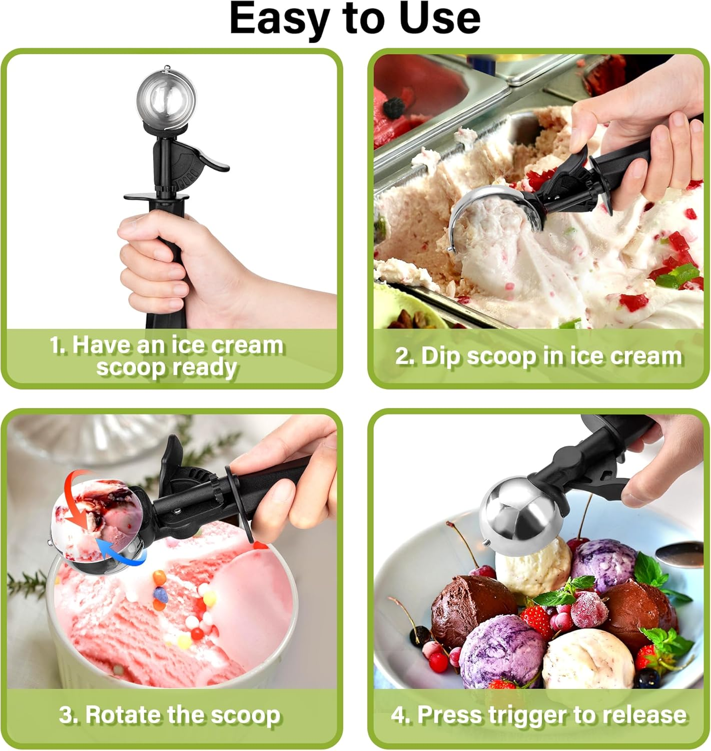 Ice Cream Scoop with Trigger, 2 Tbsp Cookie Scoop for Kitchen, 42Mm Melon Baller Scoop for Portion Control Scoop Cookie Dough Cupcake Batter Ice Cream image number 5