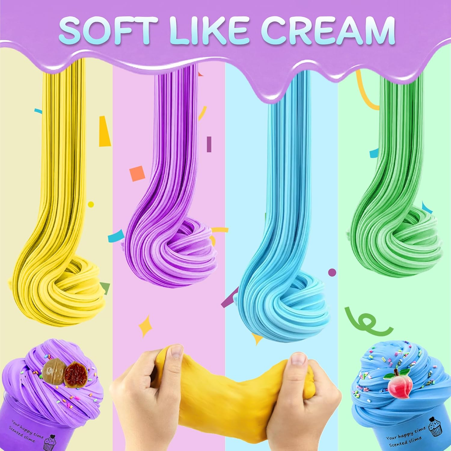 24 Pack Butter Slime Kits for Kids, Scented Non-Sticky Colorful Cloud Slime Toys, Art Crafts Soft Slime with Various Add-Ins for Girls Boys, Birthday Xmas Party Favours Gifts Stress Relief Toy image number 2