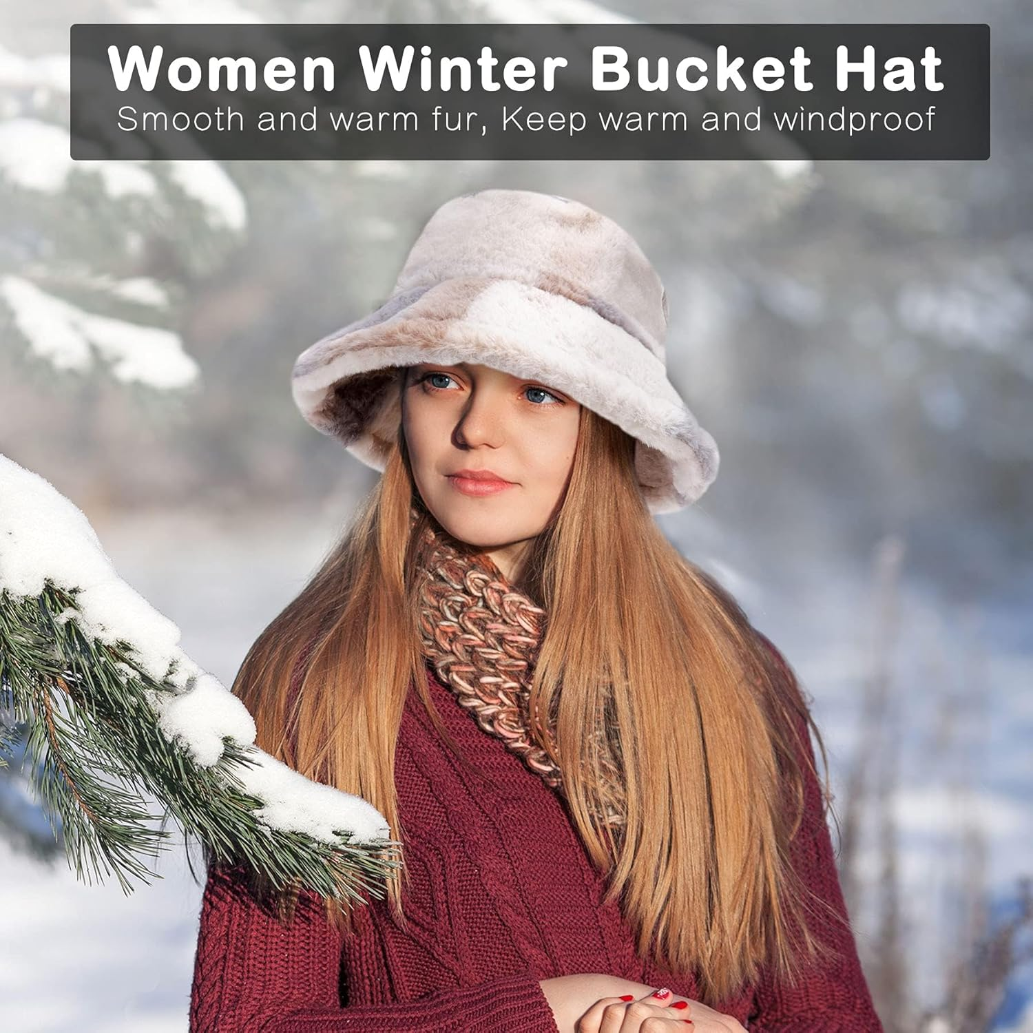 Hebenie Winter Bucket Hat - Women Fluffy Fisherman Hat Soft Faux Winter Fuzzy Furry Warm Thicken Wide Brim Plush Hat for Women Girls - Grey image number 6